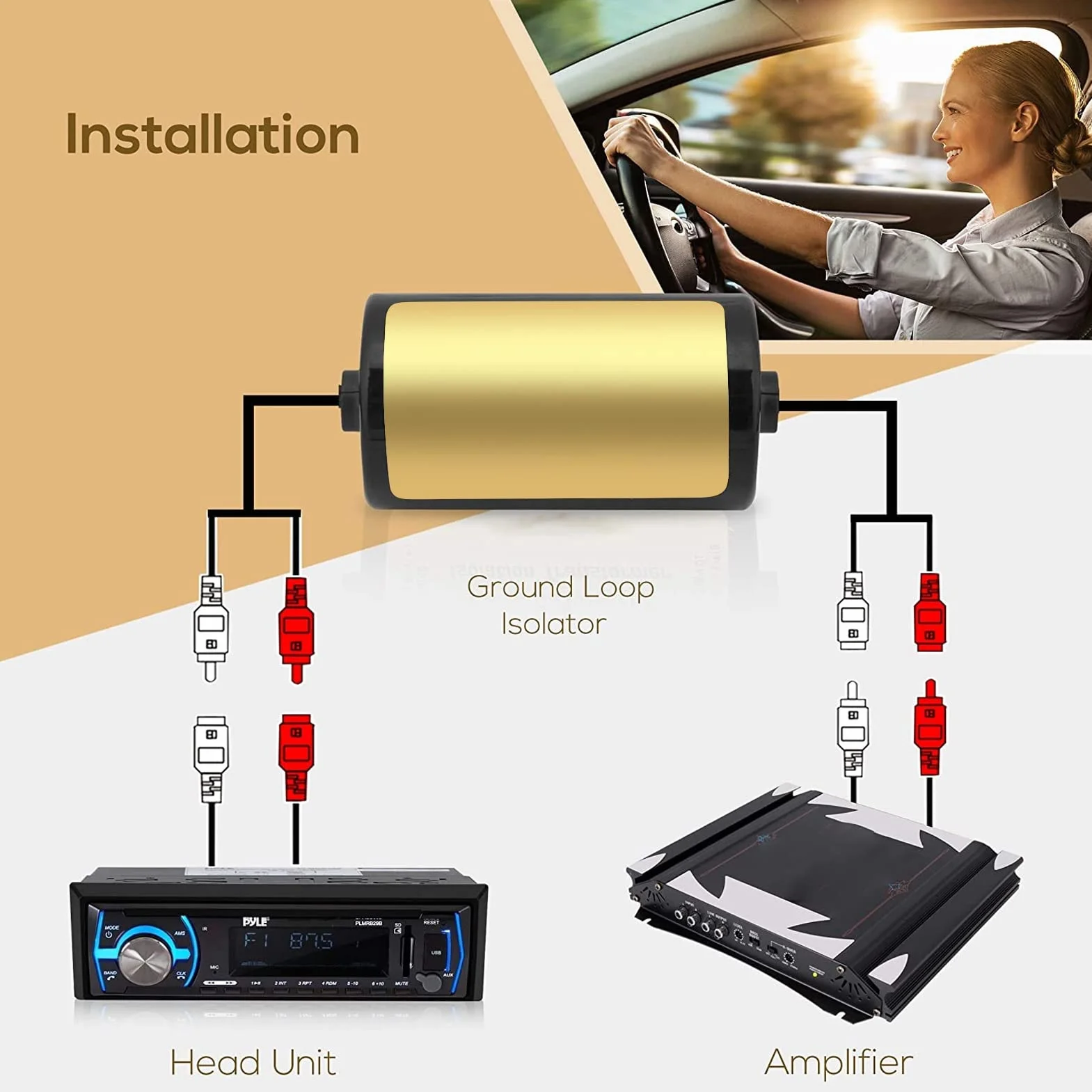 Izolator Szumów Pętli Uziemienia Golvery do Samochodowego Sprzętu Audio PC System Stereo z Gniazdem 3,5 Mm lub Gniazdem Eliminuje Niepożądane Szumy Wzmacnia sygnał Radiowy