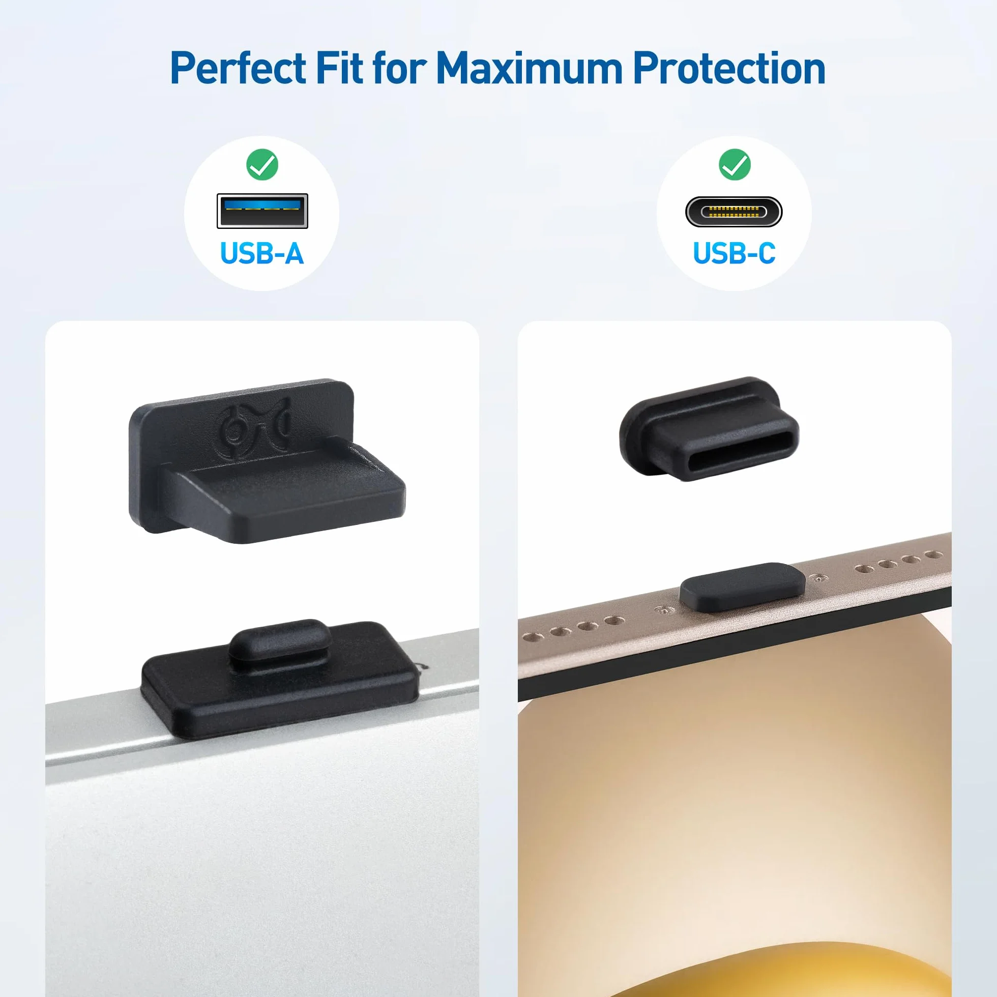Cable Matters Zestaw wielofunkcyjny Pokrywy na porty USB-C i USB - 10x Pokrywy na port USB-A i 10x Pokrywy na port USB C w kolorze czarnym (Pokrywa antykurzowa USB, Czapki USB C, Pokrywa antykurzowa