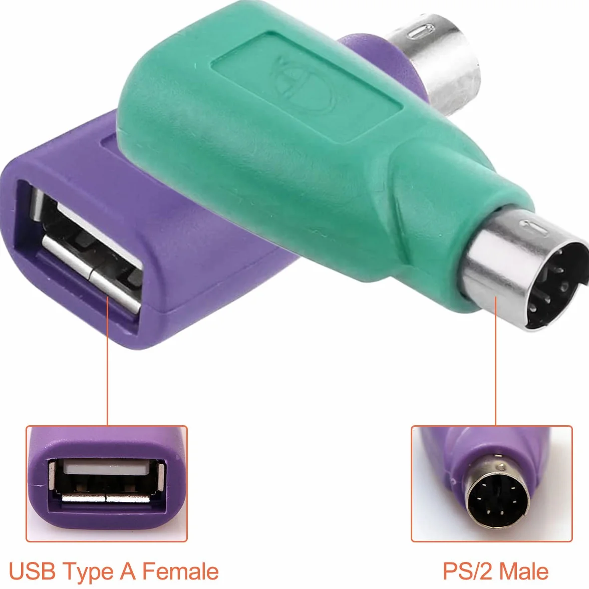 PS/2 na USB A męski na żeński adapter do klawiatury PS2 Jack na USB A wtyczka do myszy i klawiatury, 4 szt