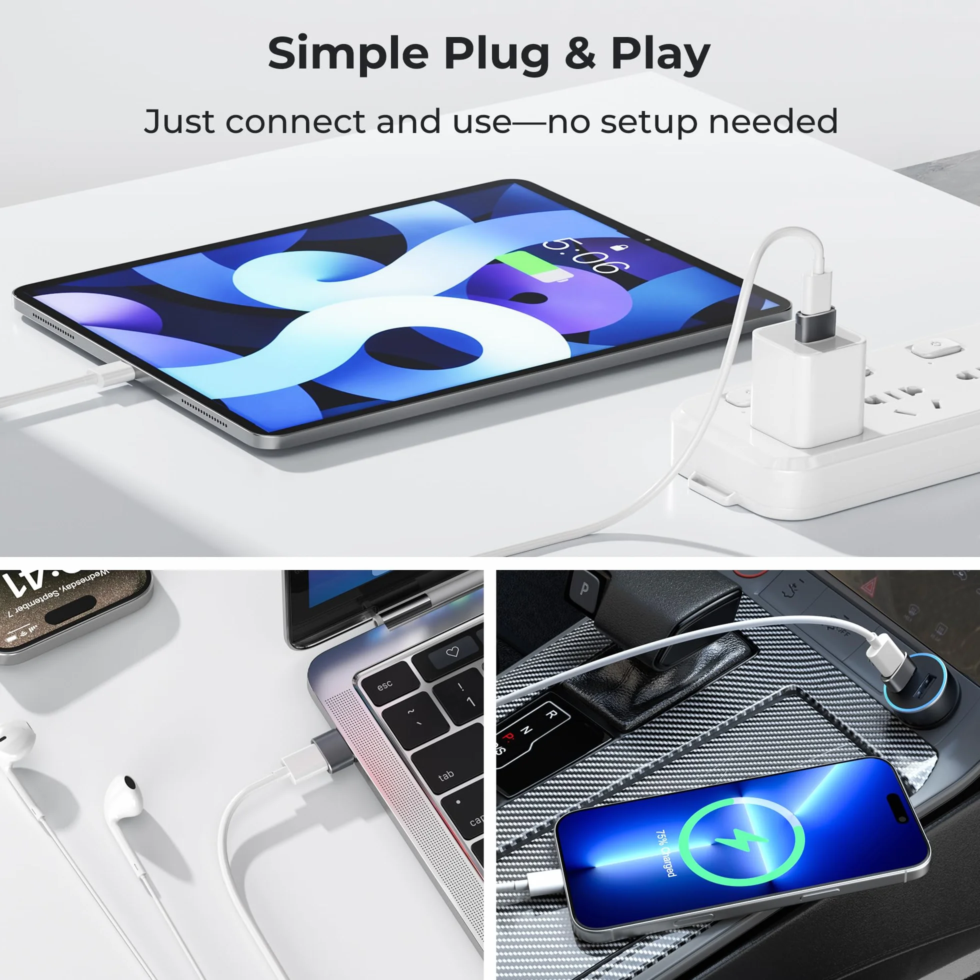 Basesailor Adapter USB do USB C,Adapter USBC Żeński do USB A Męski,Konwerter Type C Ładowarka do iPhone 17 17e Pro Max 16 15,Apple Watch iWatch S11 10 SE,AirPods 3,iPad mini Air,Samsung Galaxy S25 S26