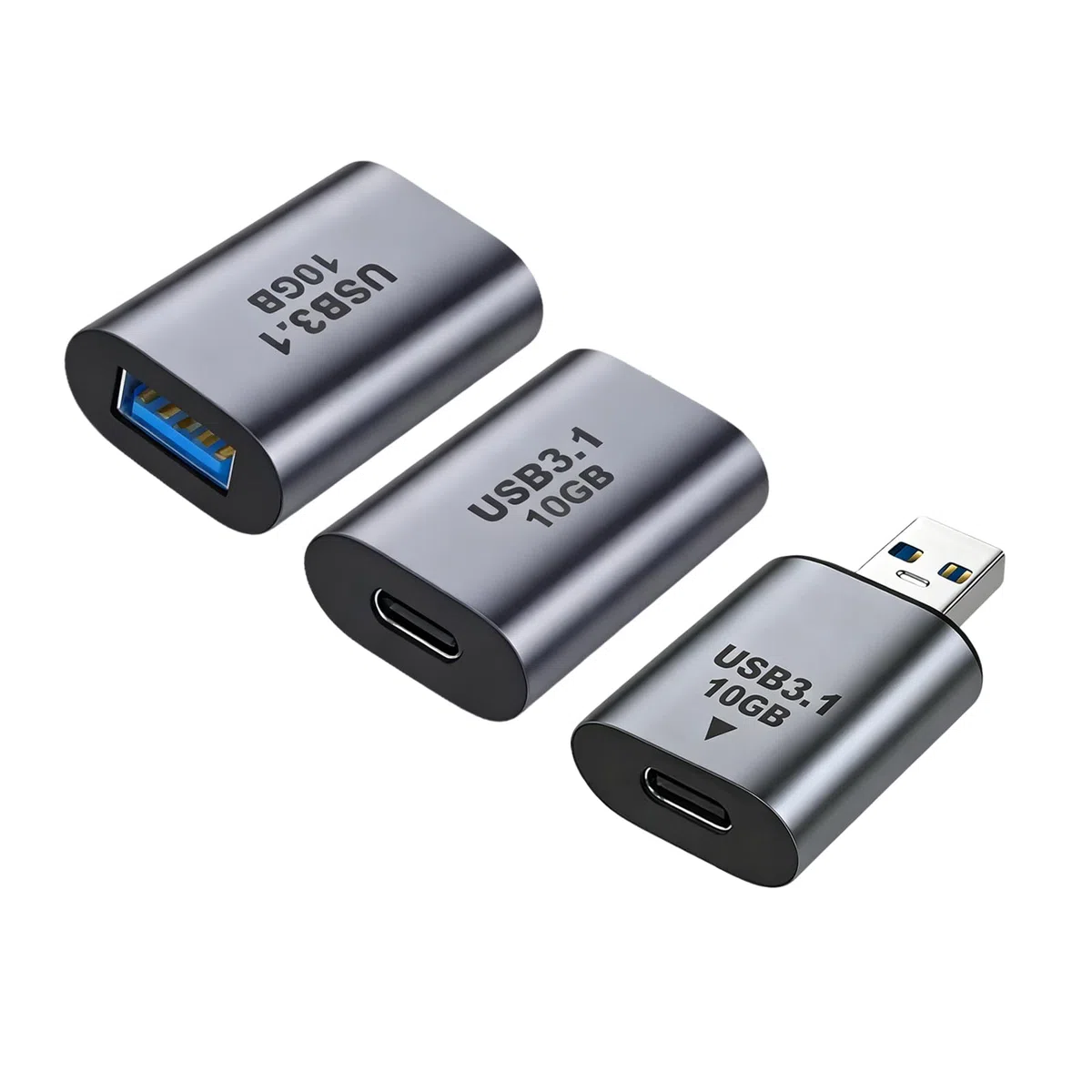 TNSLAND 2 sztuki adapterów USB żeński do USB-C żeński 10 Gb/s oraz 1 sztuka adaptera USB C żeński do USB męski do obsługi wideo i audio w tabletach i hubach, kompaktowe i trwałe