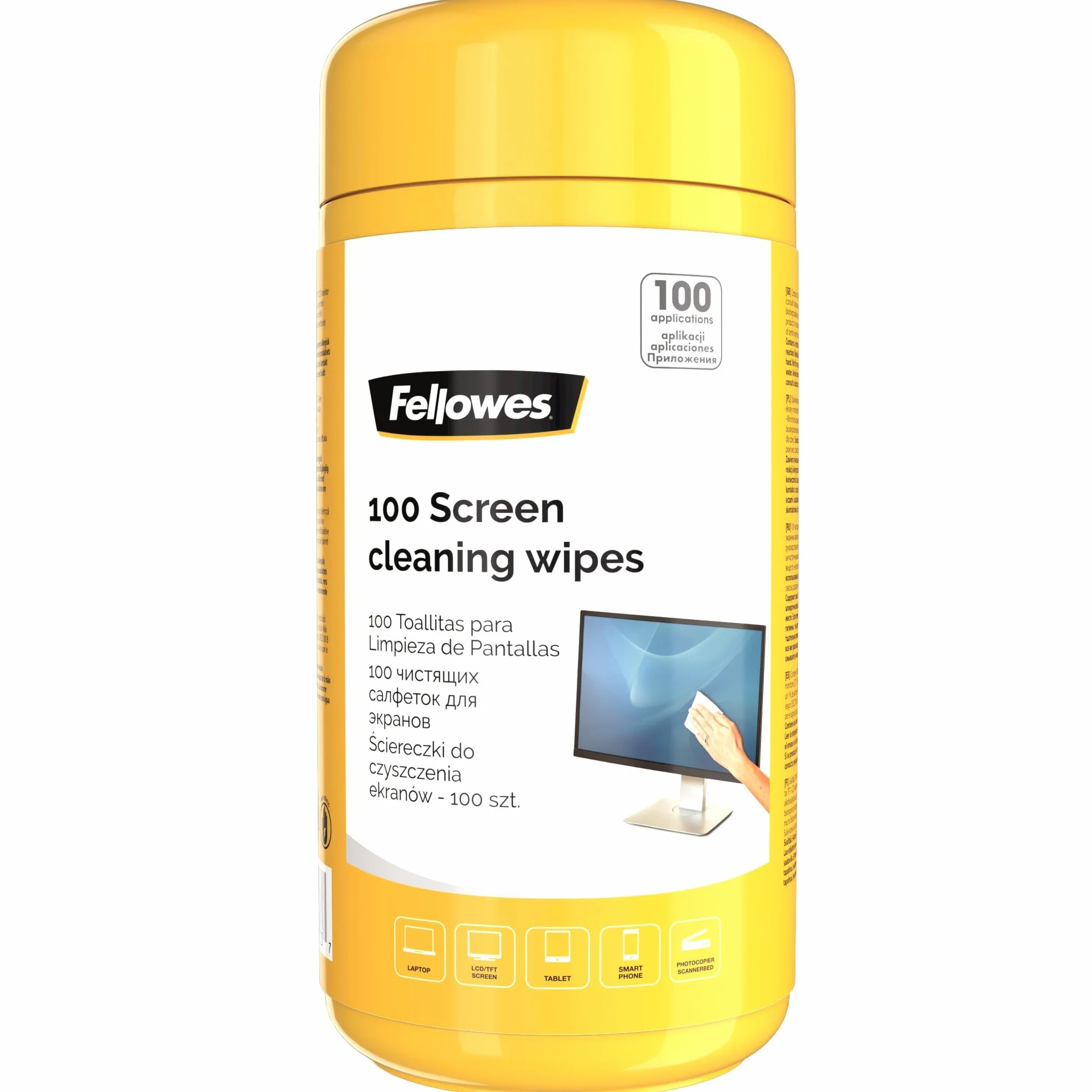 Fellowes 100 chusteczek do ekranu i klawiatury do domu i biura - Monitor/laptop/iPad/telefon komórkowy/tablet chusteczki czyszczące pojedyncze opakowanie Multi