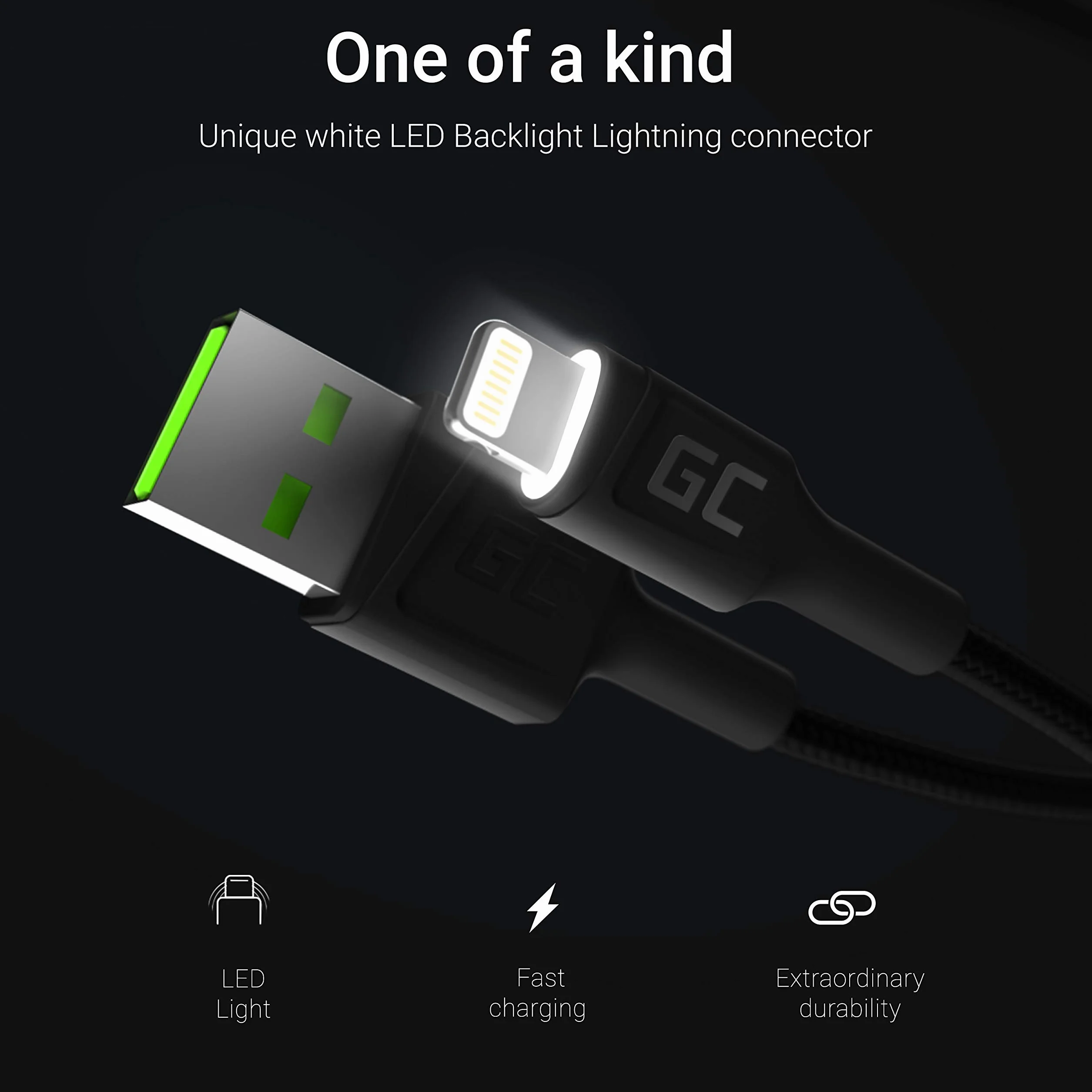 GC Ray LED | 2m Lightning Kabel Oplot nylonowy Przewód do Apple iPhone 12 11 SE Pro/Max | iPhone X XR XS Max | iPhone 8 7 Plus | iPhone 6 6S 5 5C 5S Plus | iPad Air/Pro/Mini | iPod Touch