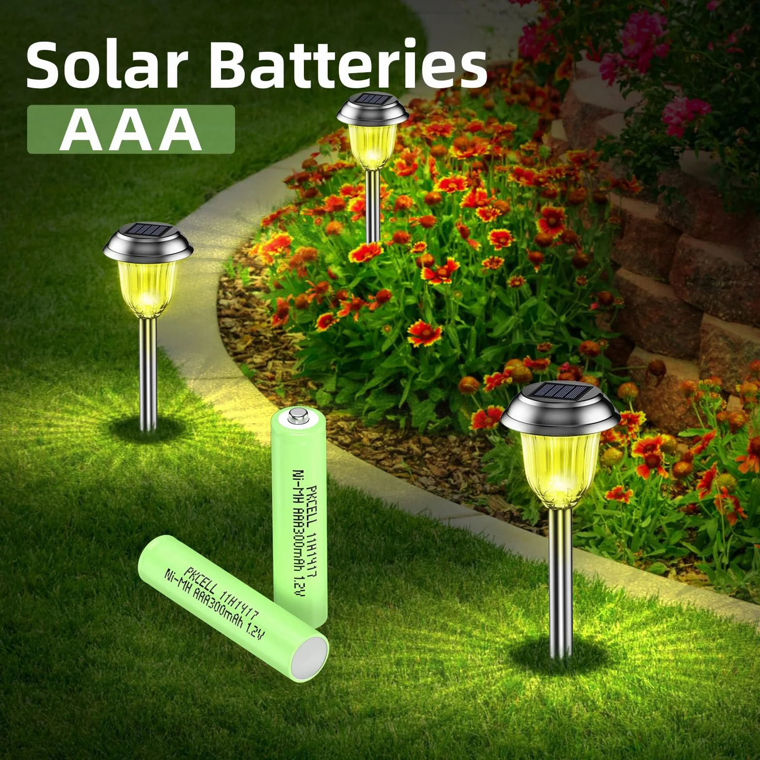 PKCELL Bateria AAA do wielokrotnego ładowania 300mAh NI-MH 1,2V, bateria wstępnie naładowana do ogrodowych lamp solarnych, 4 sztuki