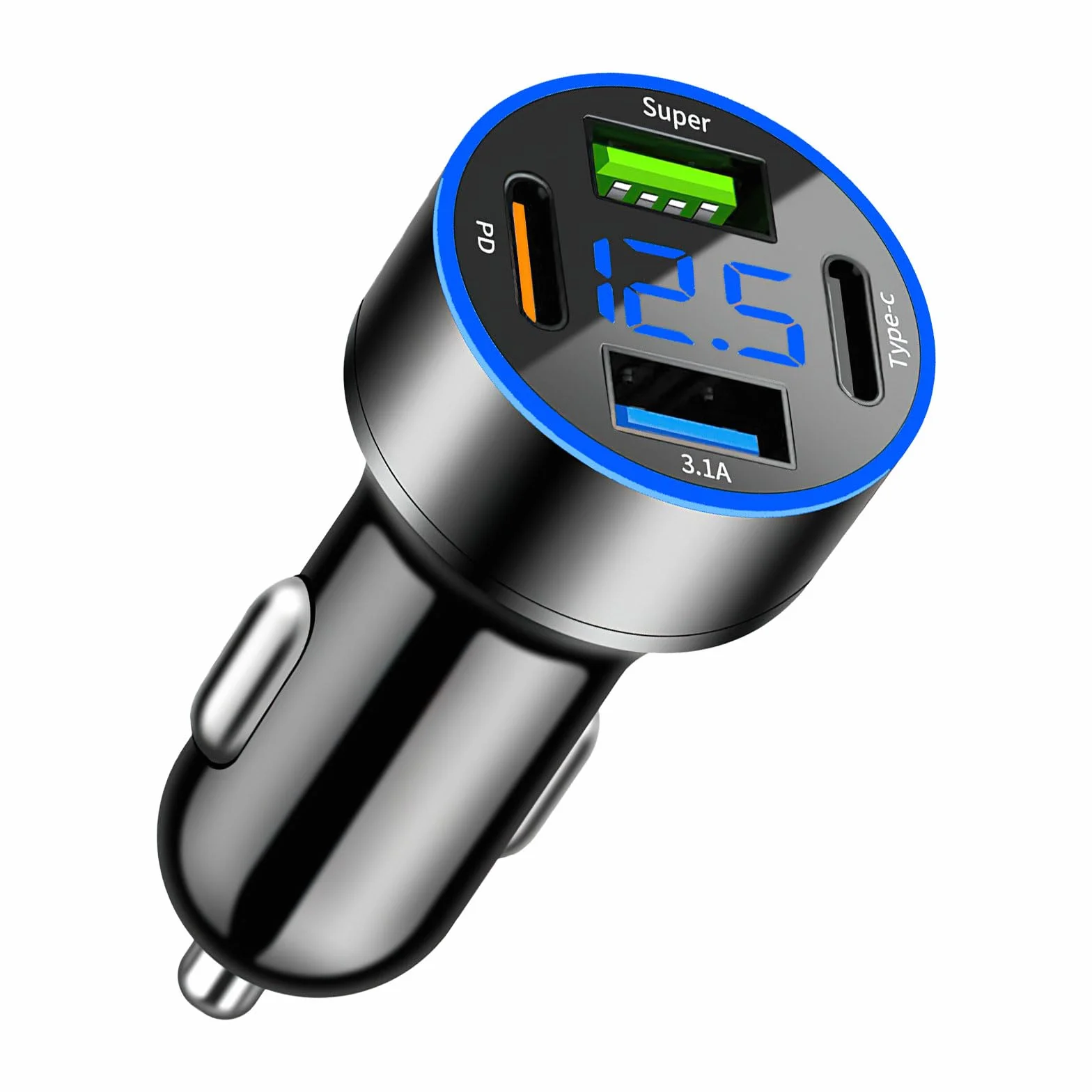 TNSLAND 4-portowy zasilacz USB C woltomierz ładowarka LED PD30W QC3.0