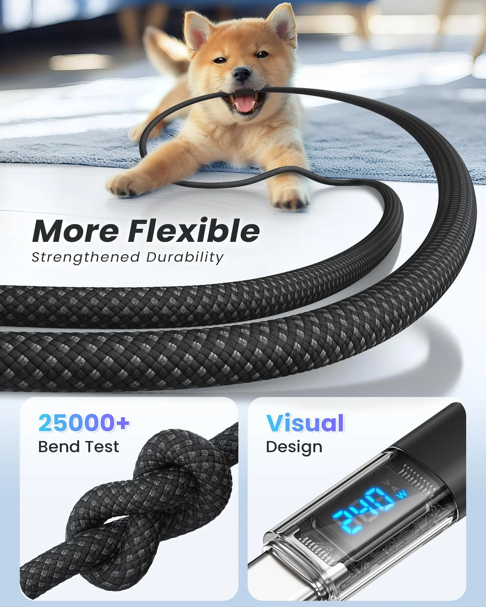 RAVIAD Kabel USB C 240W PD3.1 3M nylonowy pleciony QC3.0 do szybkiego ładowania USB C