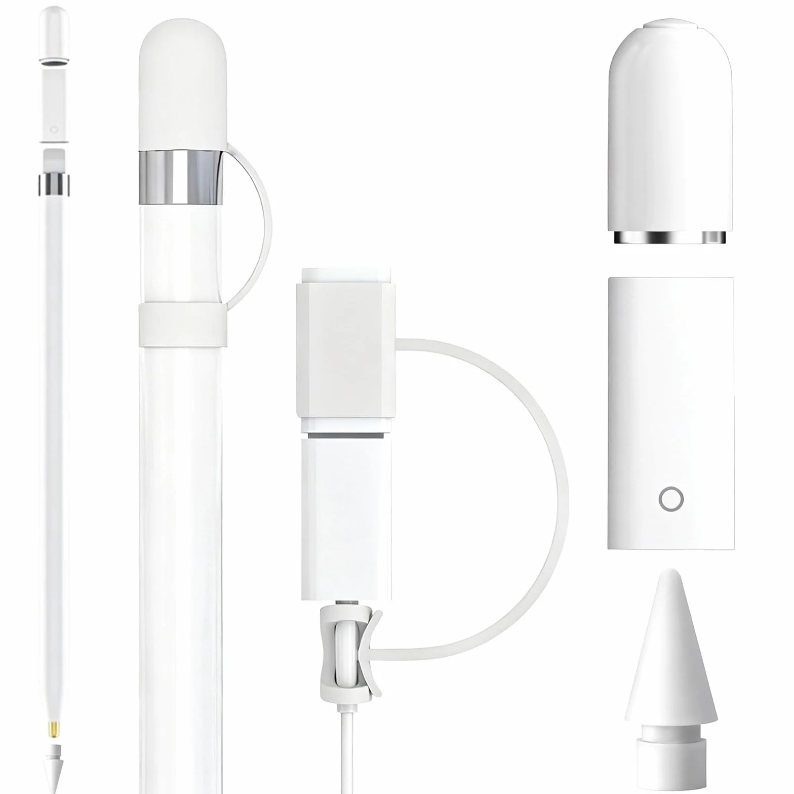Magnetyczna nasadka zamienna i adapter do ładowania zestaw do Apple Pencil, silikonowa nasadka ochronna z adapterem Tether, kompatybilna z iPad Pencil 1. generacji