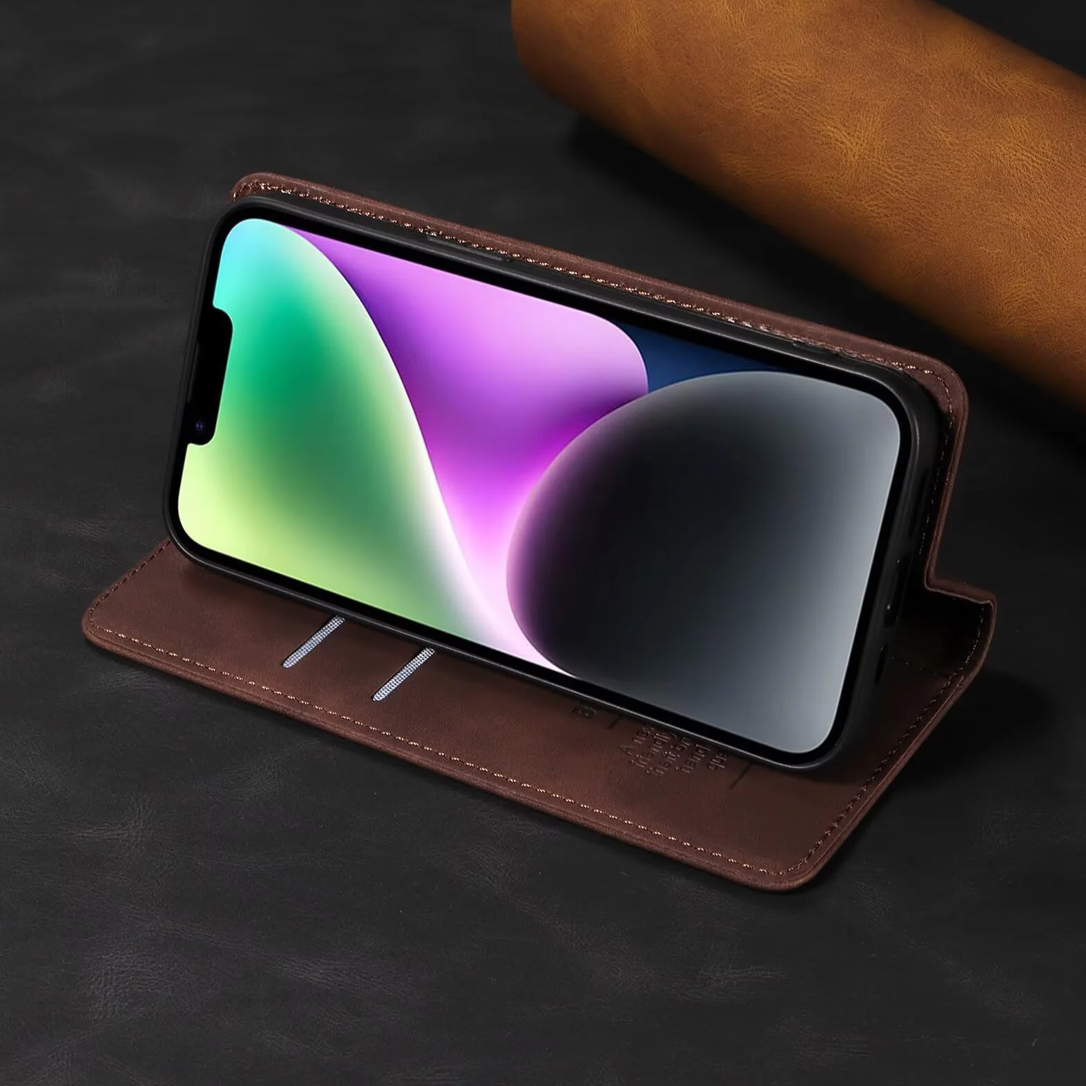YUECXIN Luksusowe etui do Motorola Edge 50 Fusion, etui portfelowe ze skóry PU, odporne na wstrząsy z uchwytem magnetycznym i etui z ochroną RFID, brązowe