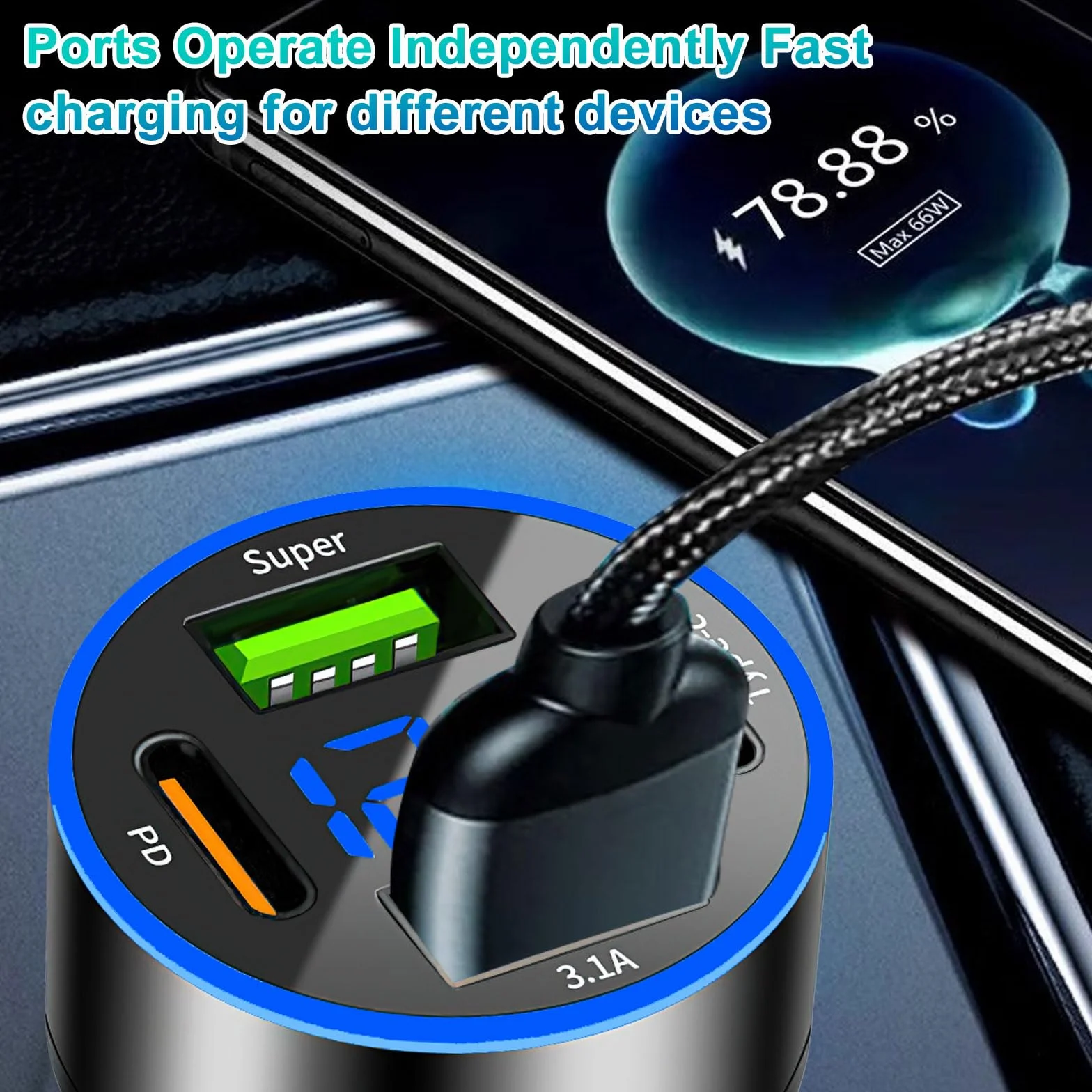 TNSLAND 4-portowy zasilacz USB C woltomierz ładowarka LED PD30W QC3.0
