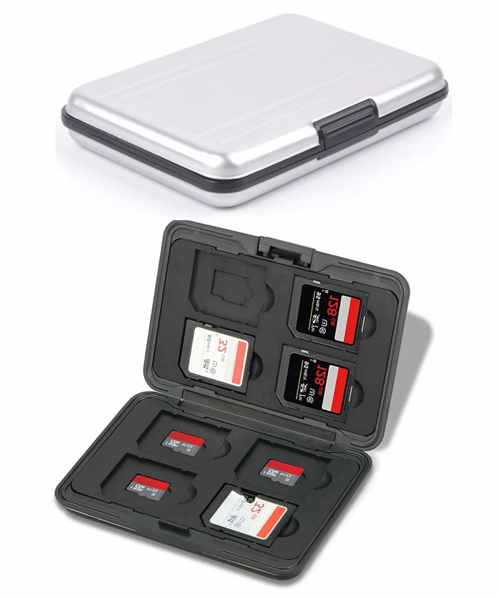 Pokrowiec na karty pamięci, odporny na wstrząsy uchwyt na karty SD wykonany z aluminium, kompatybilny z kartami SD, SDHC, MMC, Micro SD i TF