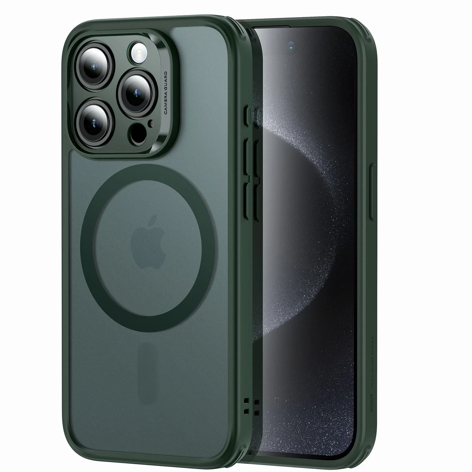 ESR Etui do iPhone 15 Pro, półprzezroczyste matowe, MagSafe, ochrona wojskowa, klasyczne ciemnozielone