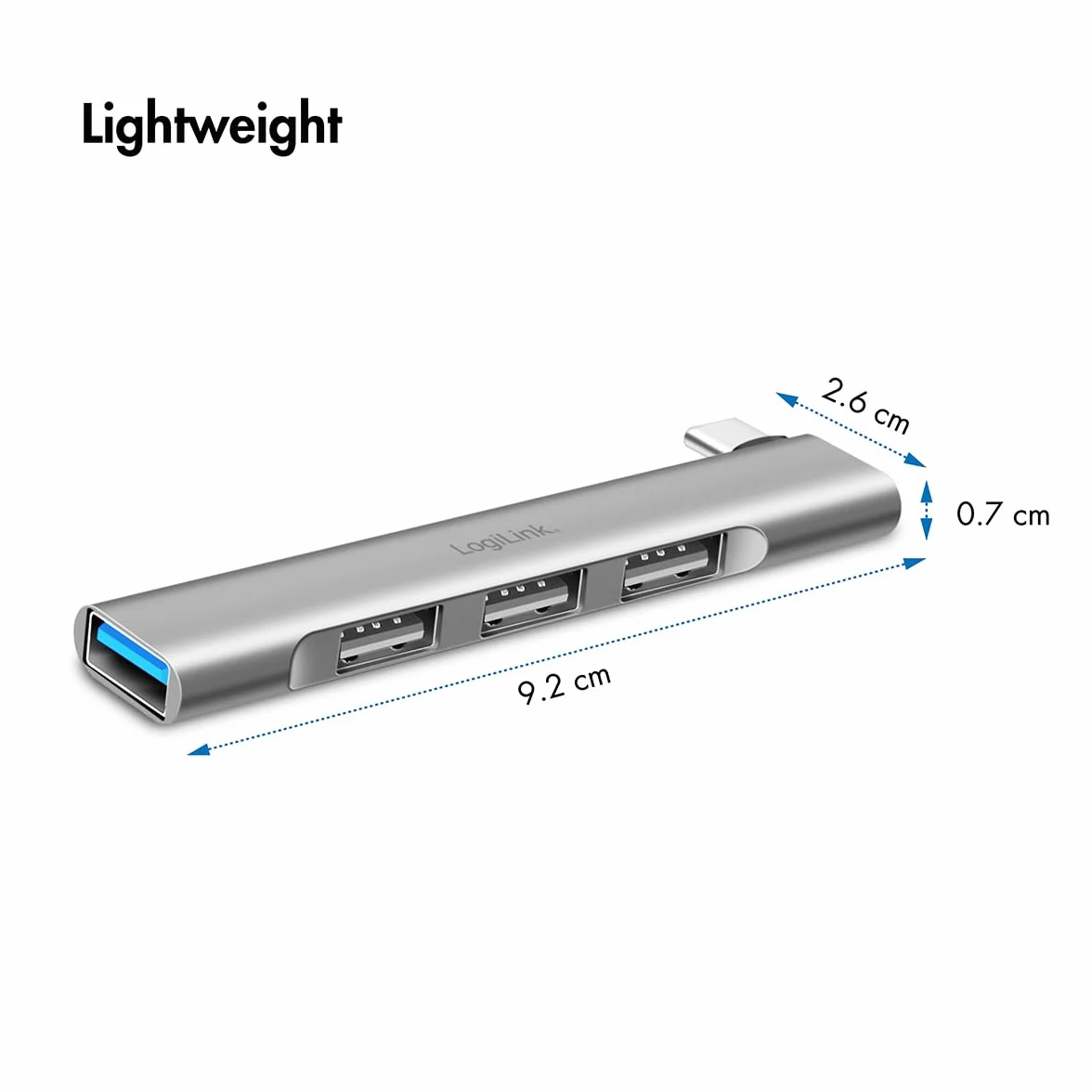 LogiLink UA0437 - ultracienki 4-portowy hub USB (złącze USB-C) z aluminium o mocy do 18 W, porty: 1 x USB 3.0 Typ-A, 3 x USB 2.0 Typ-A