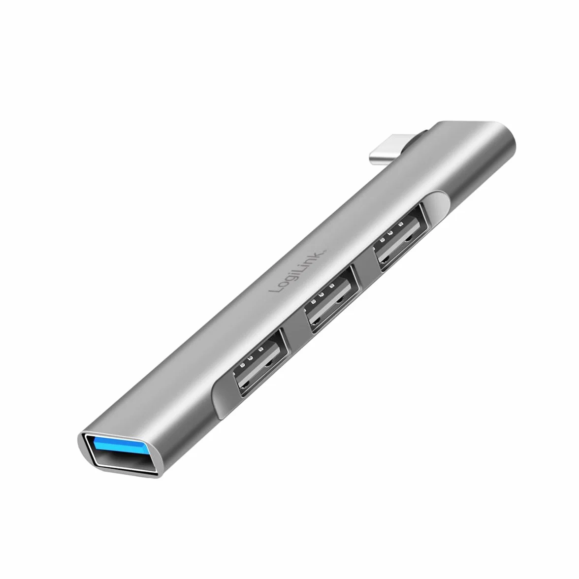 LogiLink UA0437 - ultracienki 4-portowy hub USB (złącze USB-C) z aluminium o mocy do 18 W, porty: 1 x USB 3.0 Typ-A, 3 x USB 2.0 Typ-A