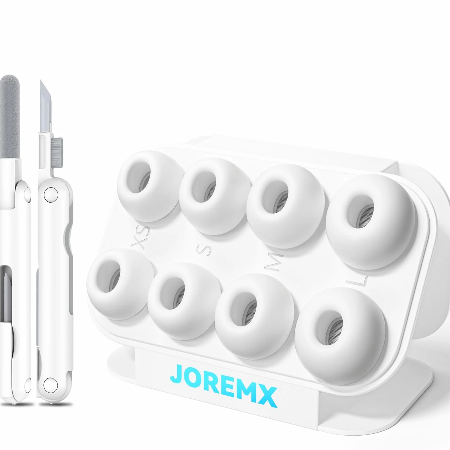 4 pary zamiennych silikonowych końcówek do słuchawek AirPods Pro 2 & 1,z otworem do redukcji hałasu i pyłoszczelną siatką, w zestawie z kompletem do czyszczenia i pudełkiem (XS/S/M/L-Biały)