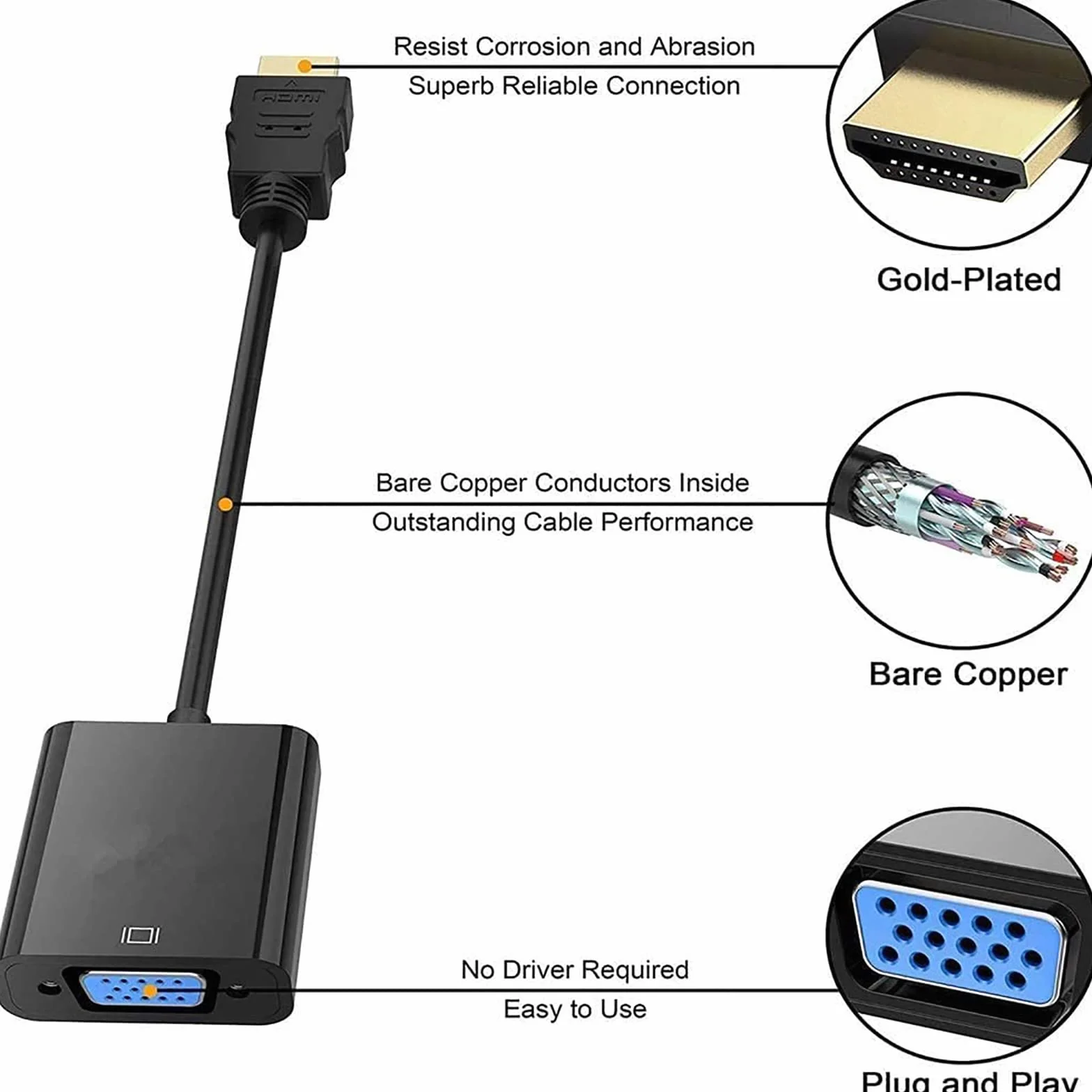 Jsdoin 1080P Active HDTV adapter HDMI na VGA (męski na żeński) konwerter z dźwiękiem do komputera, monitora, projektora, HDTV, Xbox (czarny1)