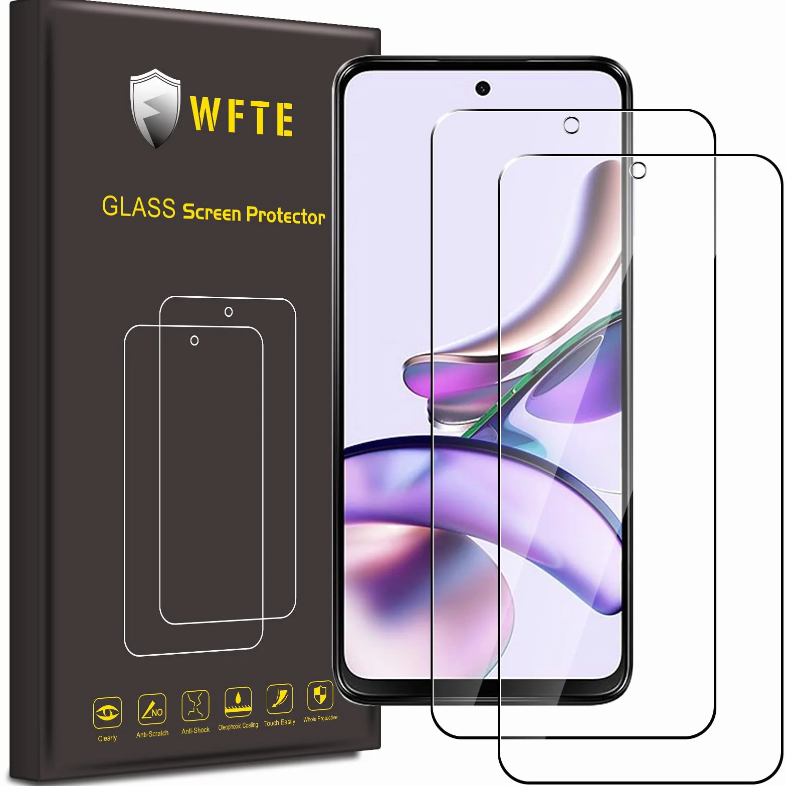 WFTE Ochraniacz do ekranu do Motorola Moto G13/G23/G53, 2 szt., twardość 9H, bez odcisków palców, bez pęcherzyków, ochraniacz ze szkła hartowanego, ochraniacz do Motorola Moto G13/G23/G53
