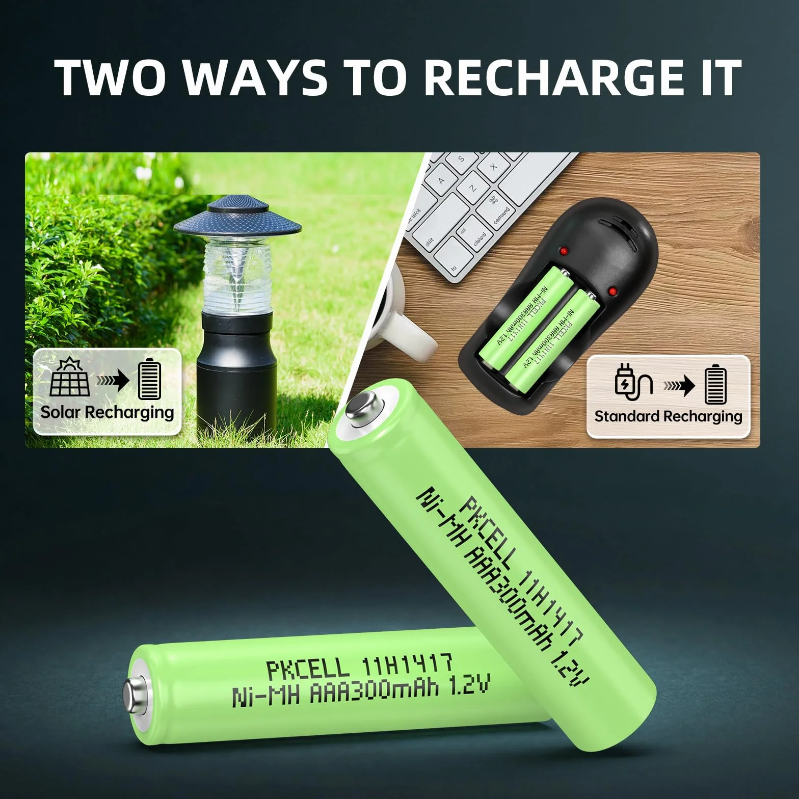 PKCELL Bateria AAA do wielokrotnego ładowania 300mAh NI-MH 1,2V, bateria wstępnie naładowana do ogrodowych lamp solarnych, 4 sztuki