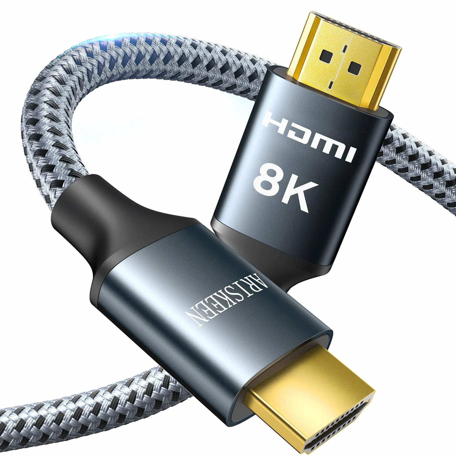 ARISKEEN Nylonowy pleciony kabel HDMI 2.1 8K, 2 m, Ultra HD, 48 Gb/s, High Speed, obsługuje 8K/60 Hz, 4K/120 Hz, kompatybilny z TV/Xbox One/PS4/PS5/Switch/monitorem/Blu-ray/soundbarem/DVD