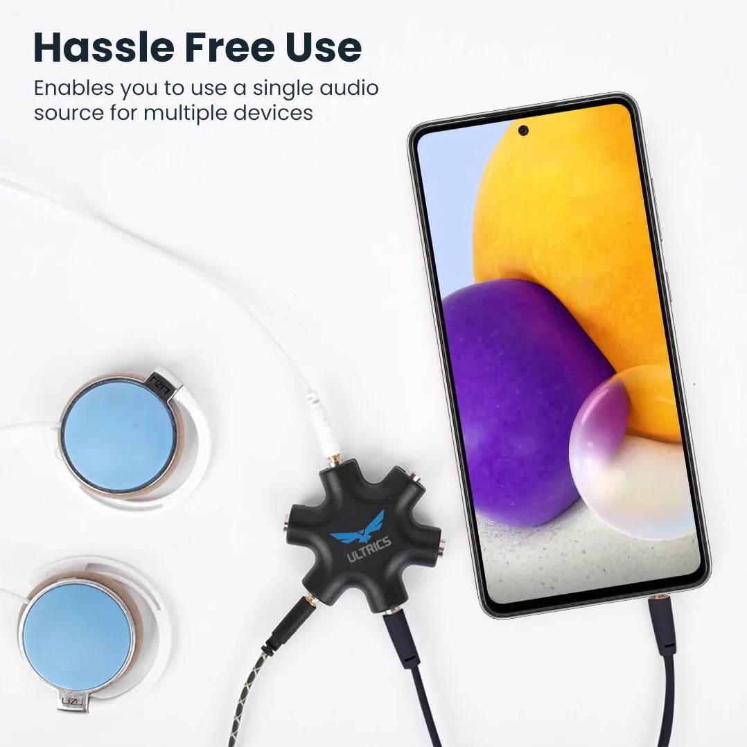 ULTRICS Rozdzielacz Słuchawek, 3.5mm 5-drożny Uniwersalny Rozgałęźnik do Słuchawek, Męski na Żeński Kabel Audio Kompatybilny z iPhone Galaxy OnePlus