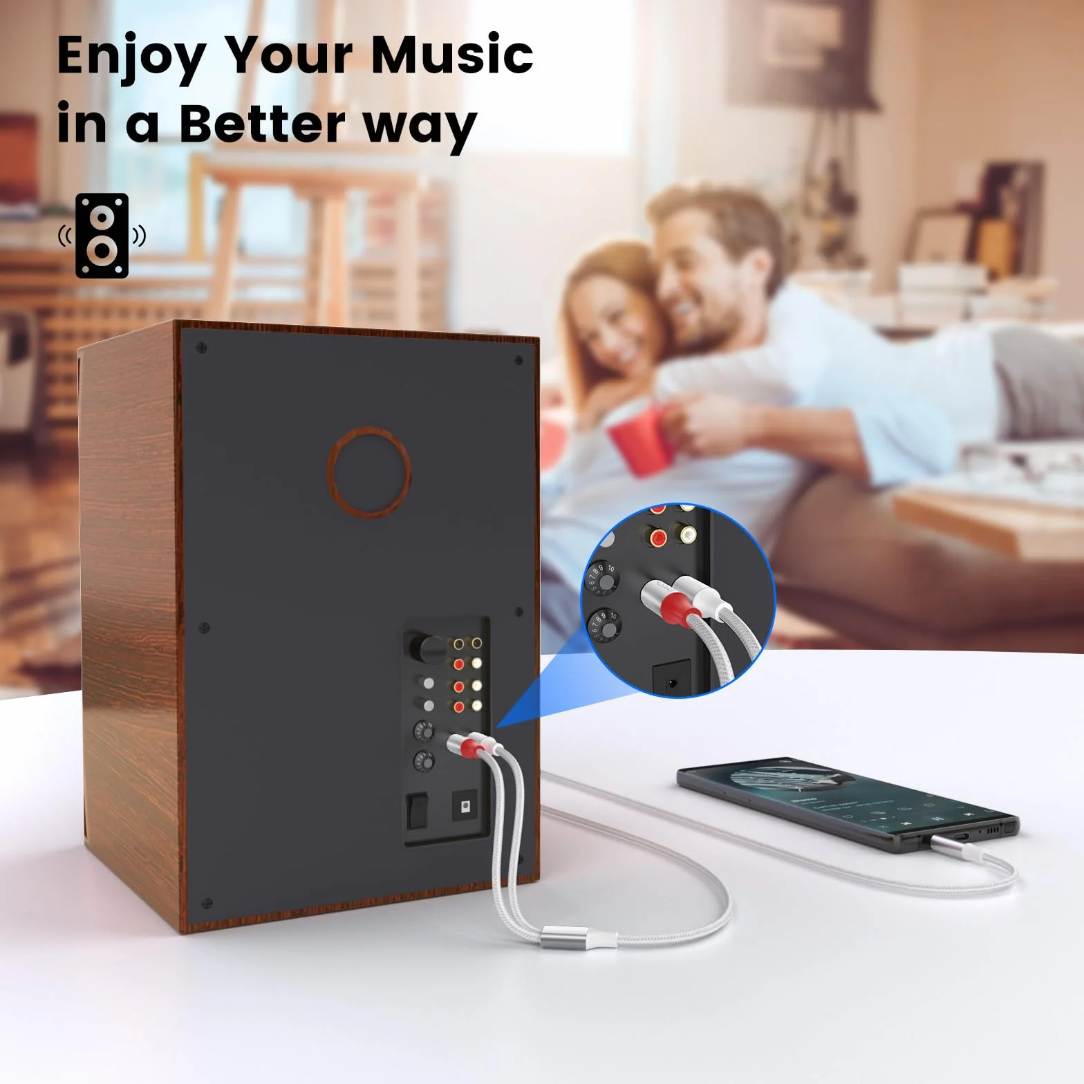 MOSWAG Kabel RCA 3,5 mm męski na 2RCA adapter audio stereo podwójnie ekranowany pozłacany nylonowy pleciony