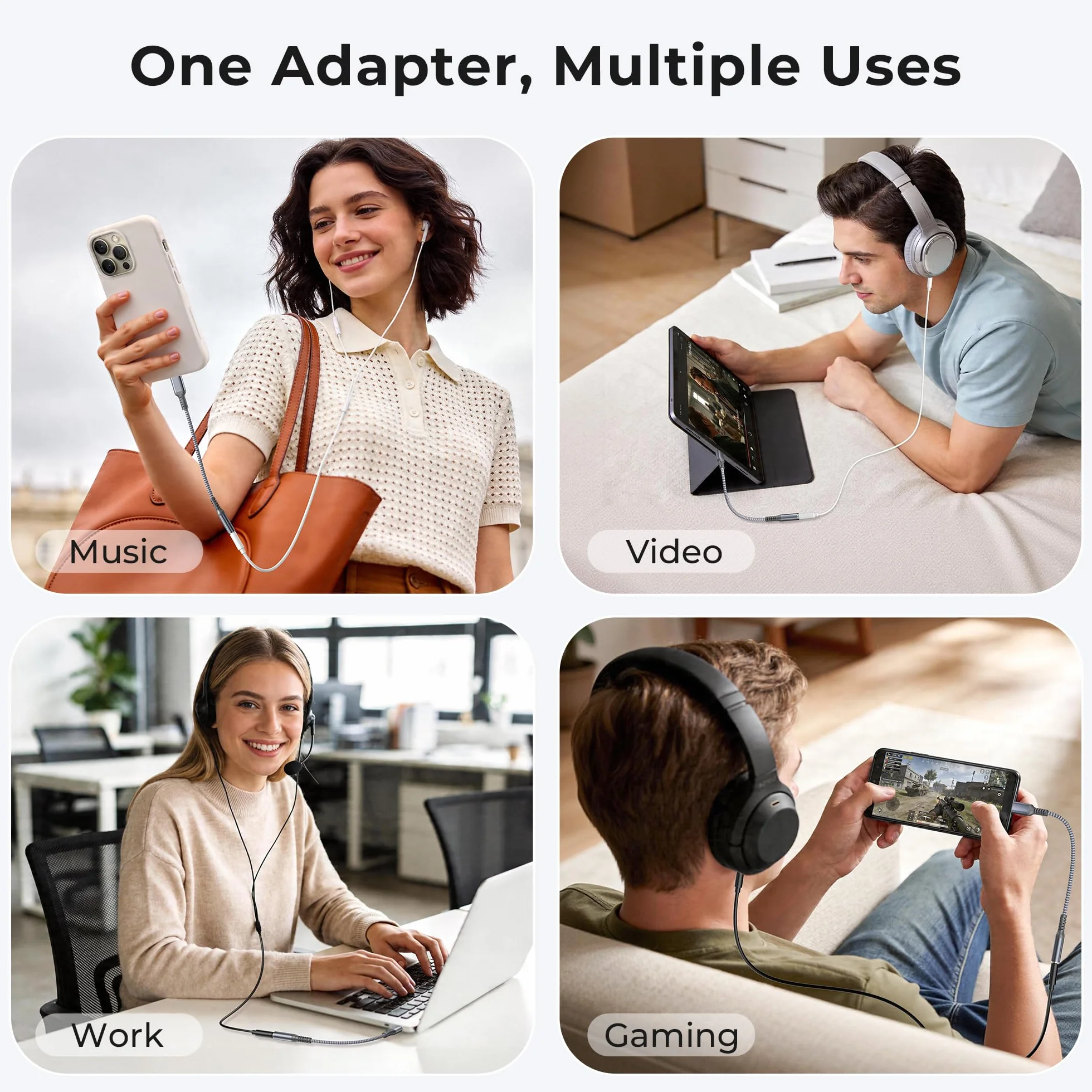 Basesailor Adapter USB C Jack do iPhone 17 Air 16 Pro Max, typ C męski na 3,5 mm, konwerter słuchawkowy, gniazdo słuchawkowe do Apple 16e 15, Samsung Galaxy S25 S24, Tab S9, A56, A55, A54, iPad 10