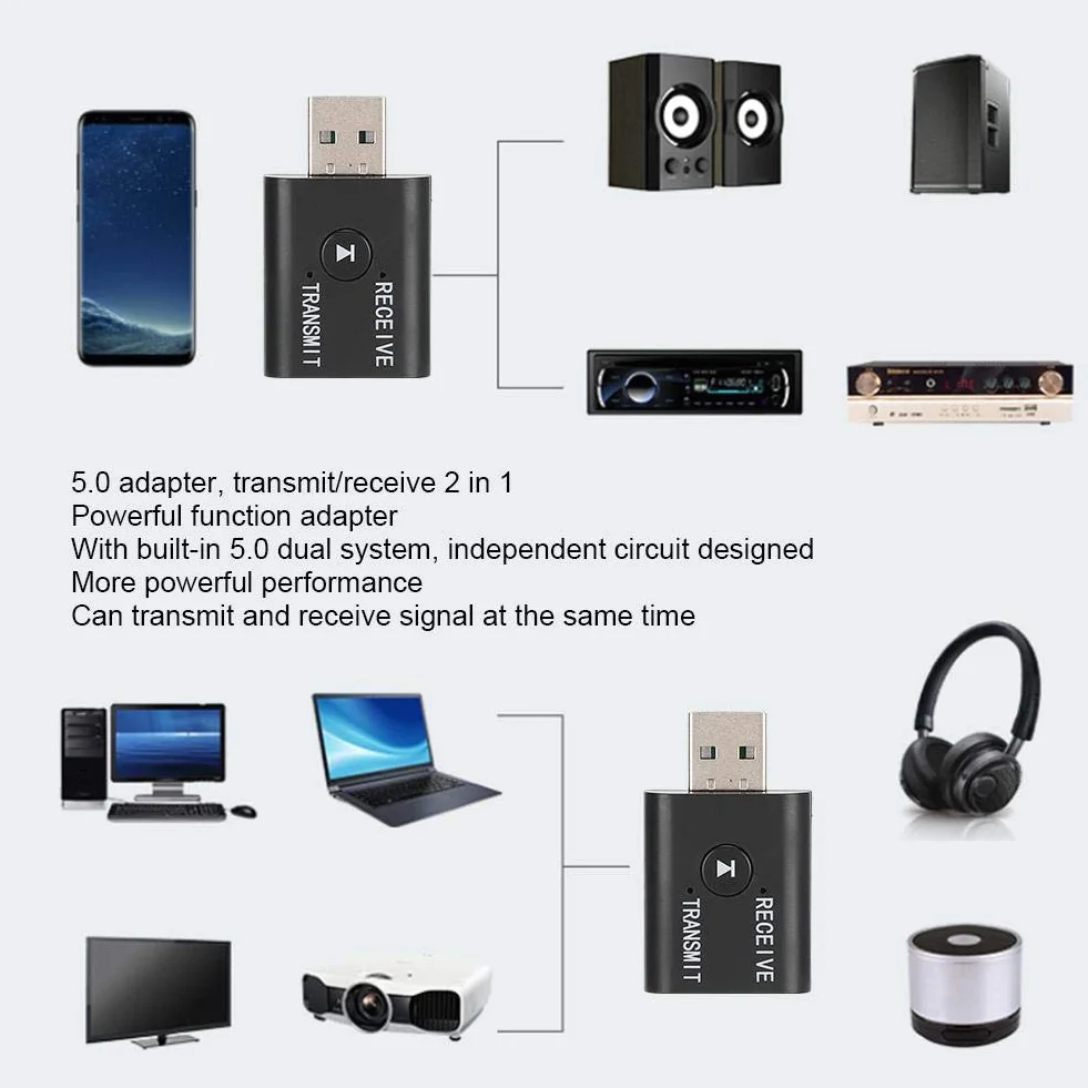 ASHATA nadajnik odbiornik Bluetooth 5.0, ABS 2 w 1 adapter audio