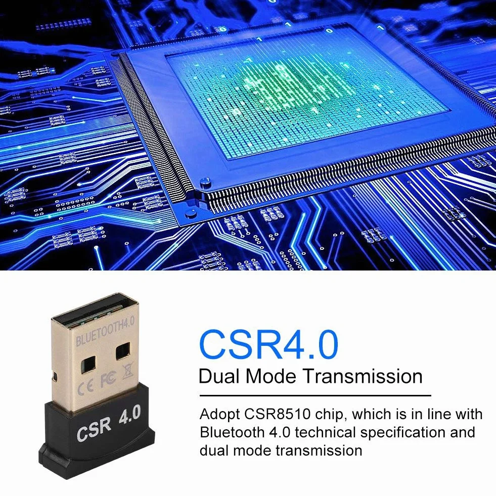 ASHATA Adapter Bluetooth USB, CSR4.0 USB Dongle Stick Adapter USB Dongle Receiver, bezprzewodowy adapter USB do komputera, zestawu słuchawkowego, drukarki itd.