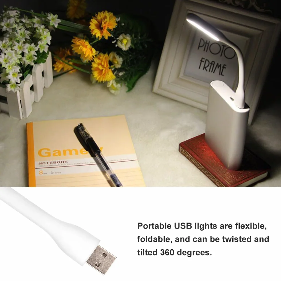Cerioll Lampka USB, mini lampa LED USB, 3 sztuki, elastyczne światło do czytania, do notebooka, komputera, klawiatury, białe