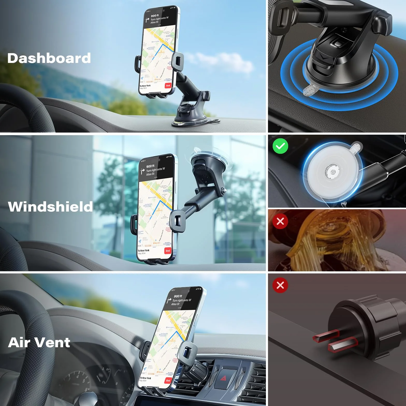 APPS2Car Samochodowy uchwyt na telefon, deska rozdzielcza, solidny uchwyt na przyssawkę, uniwersalny uchwyt 360° do kompatybilnego iPhone'a 12/11/11/Pro, Samsung S21 i innych (przyssawka +