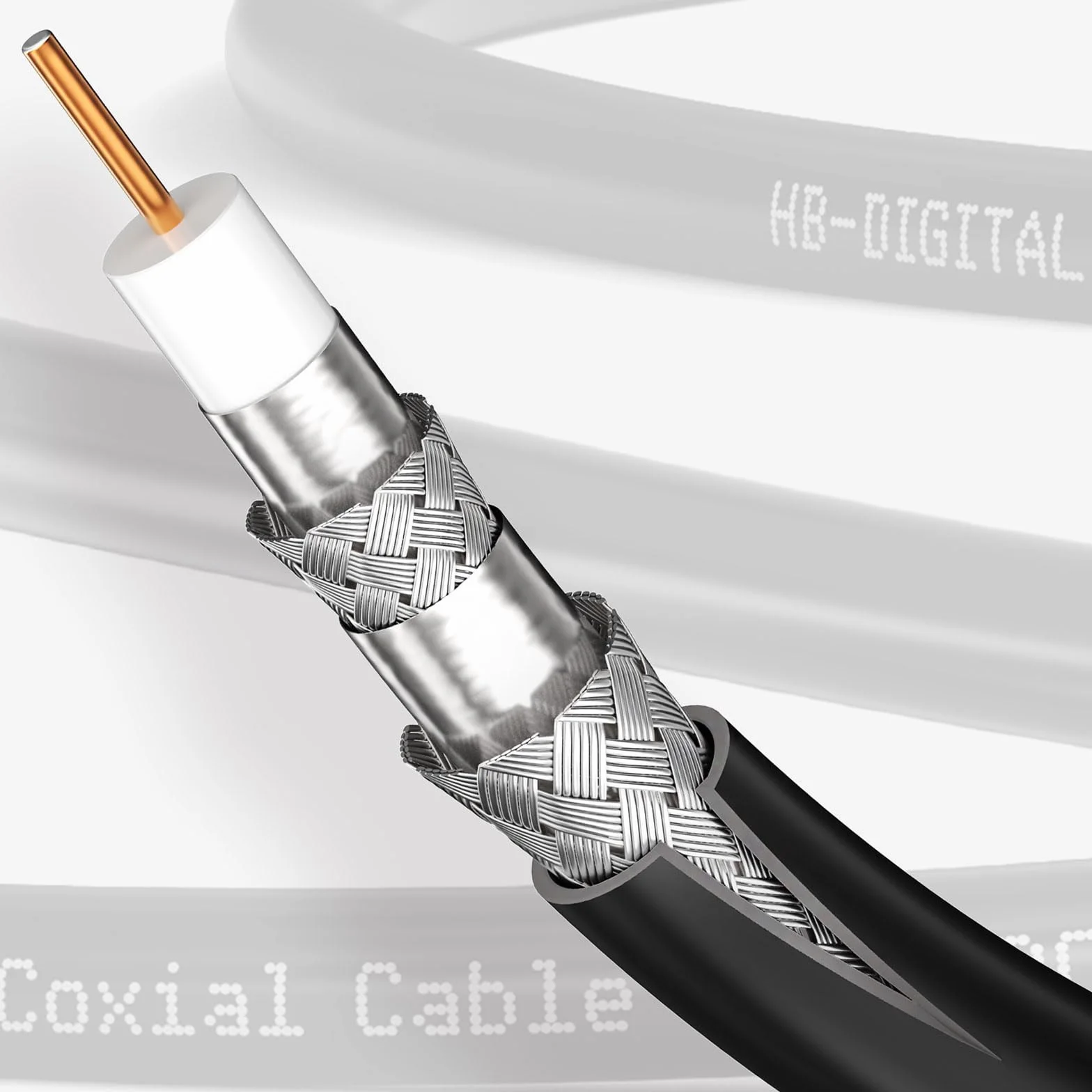 HB-DIGITAL 5m kabel antenowy TV SAT 8K 4K UHD kabel koncentryczny satelitarny kabel przyłączeniowy F-wtyk DVB-S2 DAB+ radiowy płaszcz prądowy filtr 2x rdzeń ferrytowy czarny
