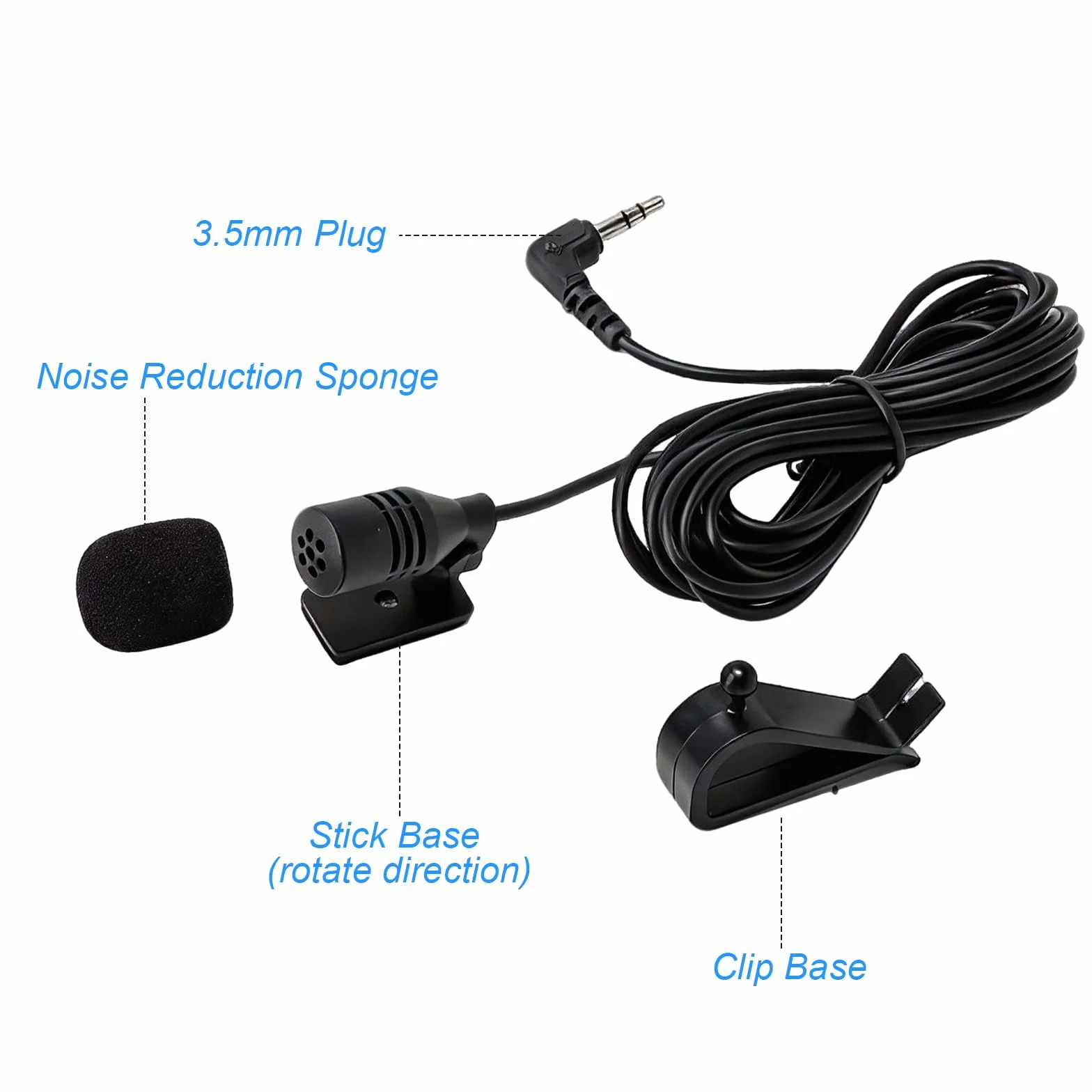 HENGBIRD Mikrofon samochodowy z kablem 3 m, jack 3,5 mm, zewnętrzny mikrofon samochodowy do Sony JVC Kenwood Jensen Alpine radio samochodowe nawigacja laptop odtwarzacz stereo, z zaciskiem U i