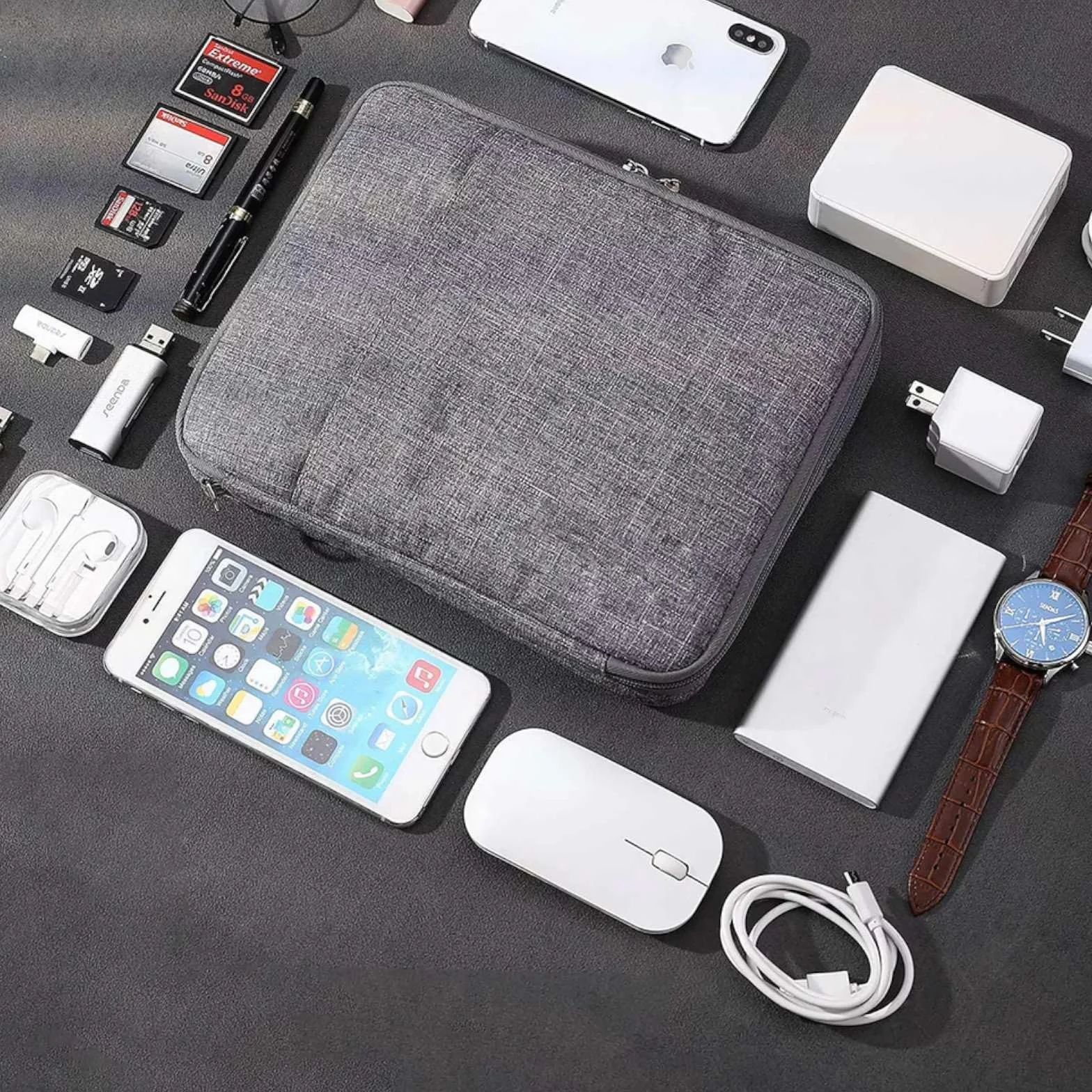 Retoo Torba do przechowywania kabli, organizer na kable, kabel ładujący i akcesoria podróżne, elektroniczne etui podróżne na telefon komórkowy, kabel, dysk twardy, pamięć USB, szary, 35.8x4.2x0.9,