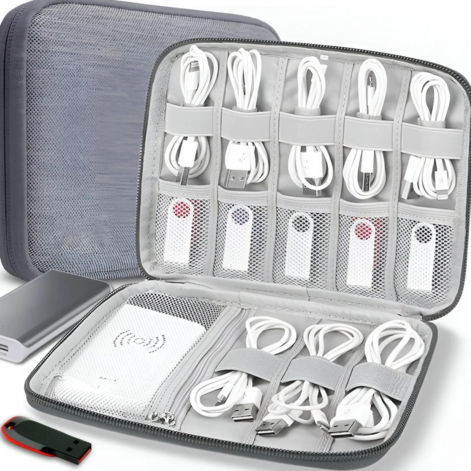 Retoo Torba do przechowywania kabli, organizer na kable, kabel ładujący i akcesoria podróżne, elektroniczne etui podróżne na telefon komórkowy, kabel, dysk twardy, pamięć USB, szary, 35.8x4.2x0.9,