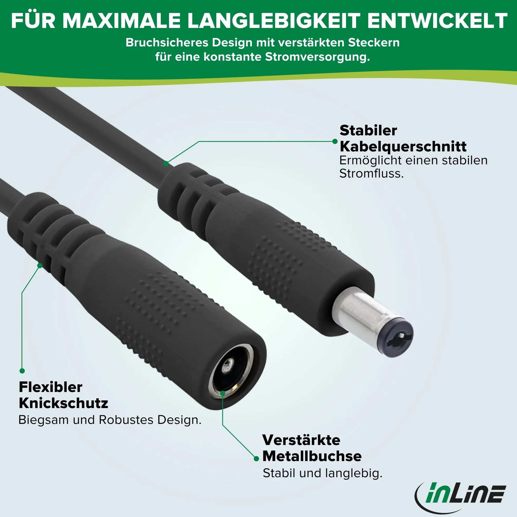 InLine - Przedłużacz DC, uniwersalny zasilacz sieciowy do Amazon Echo Dot, paski LED, kamery monitorujące, wtyczka/gniazdo DC 4,0 x 1,7 mm, czarny, 1 m