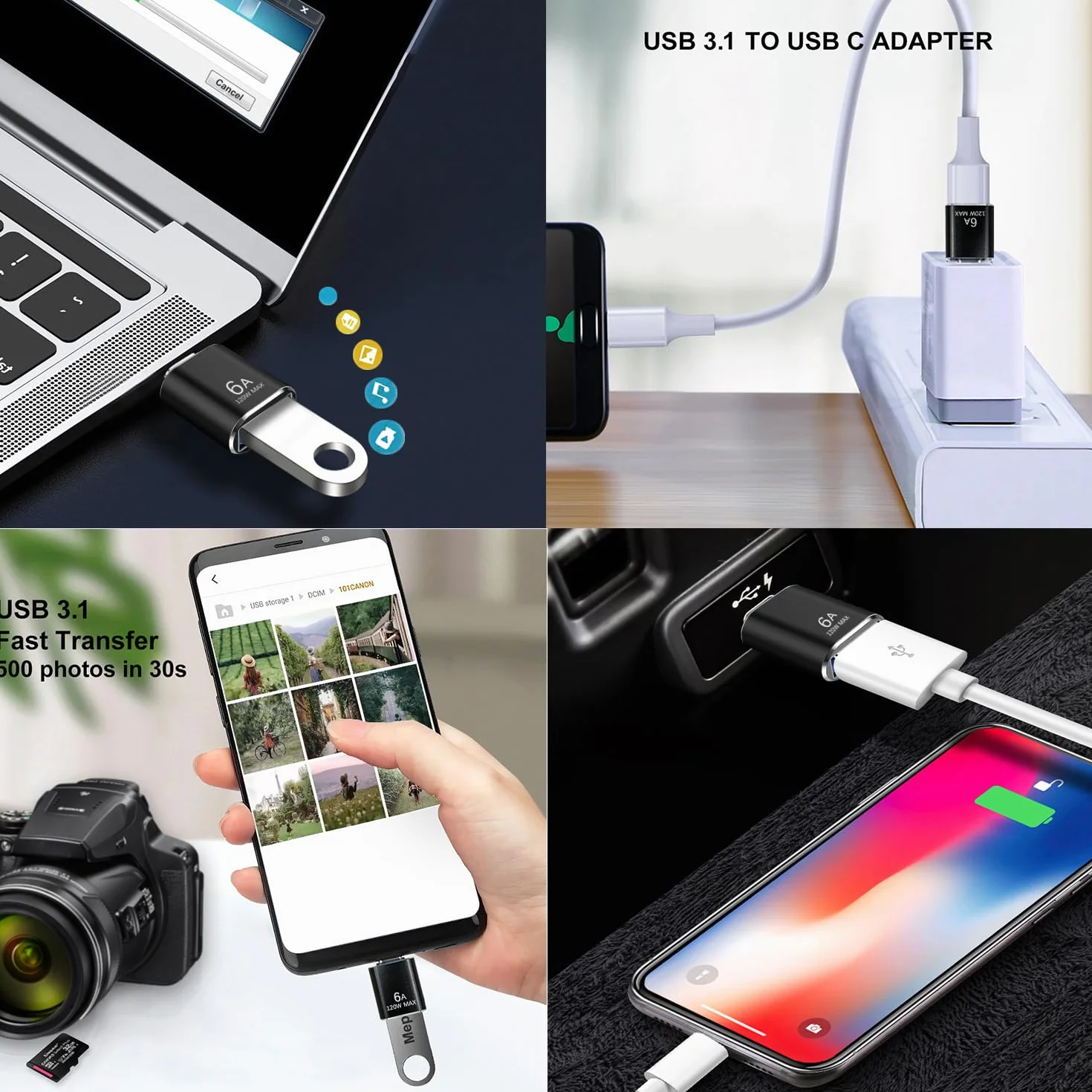 Adapter USB na USB C 4-pak, USB A 3.0 żeński na USB C męski OTG adapter x2, USB C żeński na USB męski adapter x2, Kompatybilny z MacBook, iPhone 17/16/15, iPad, Samsung Galaxy, Smartfonami, Tabletami