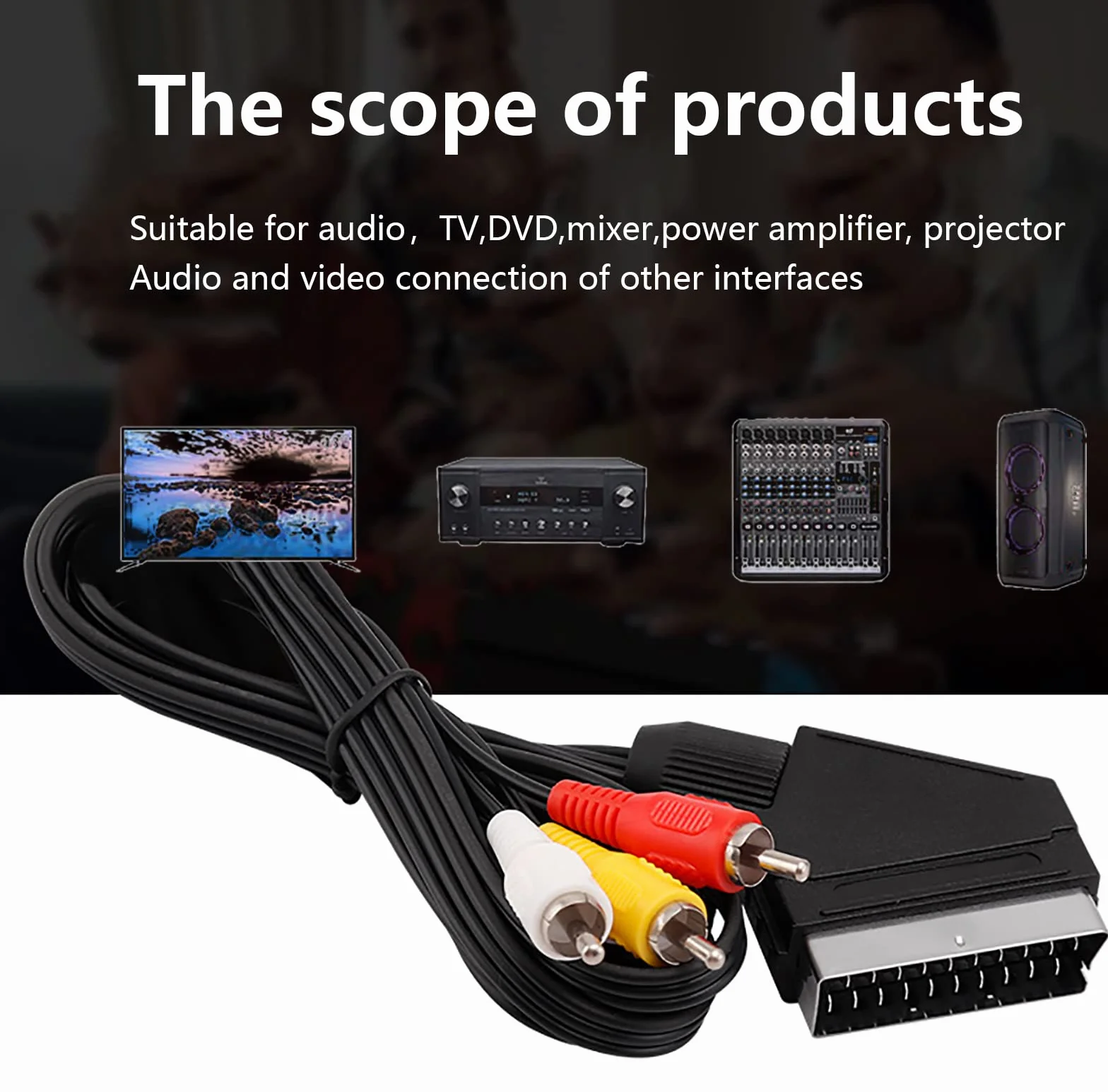 WANGCL INB26629 2 szt. 1,8 m Scart Cable Scart Adapter Scart do RCA Scart przewód do odtwarzacza DVD do telewizora kompozytowe złącze AV konwerter do telewizora DVD magnetowidu NES FC