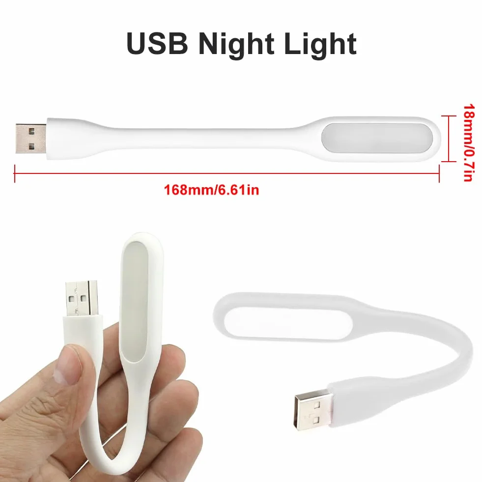 Cerioll Lampka USB, mini lampa LED USB, 3 sztuki, elastyczne światło do czytania, do notebooka, komputera, klawiatury, białe