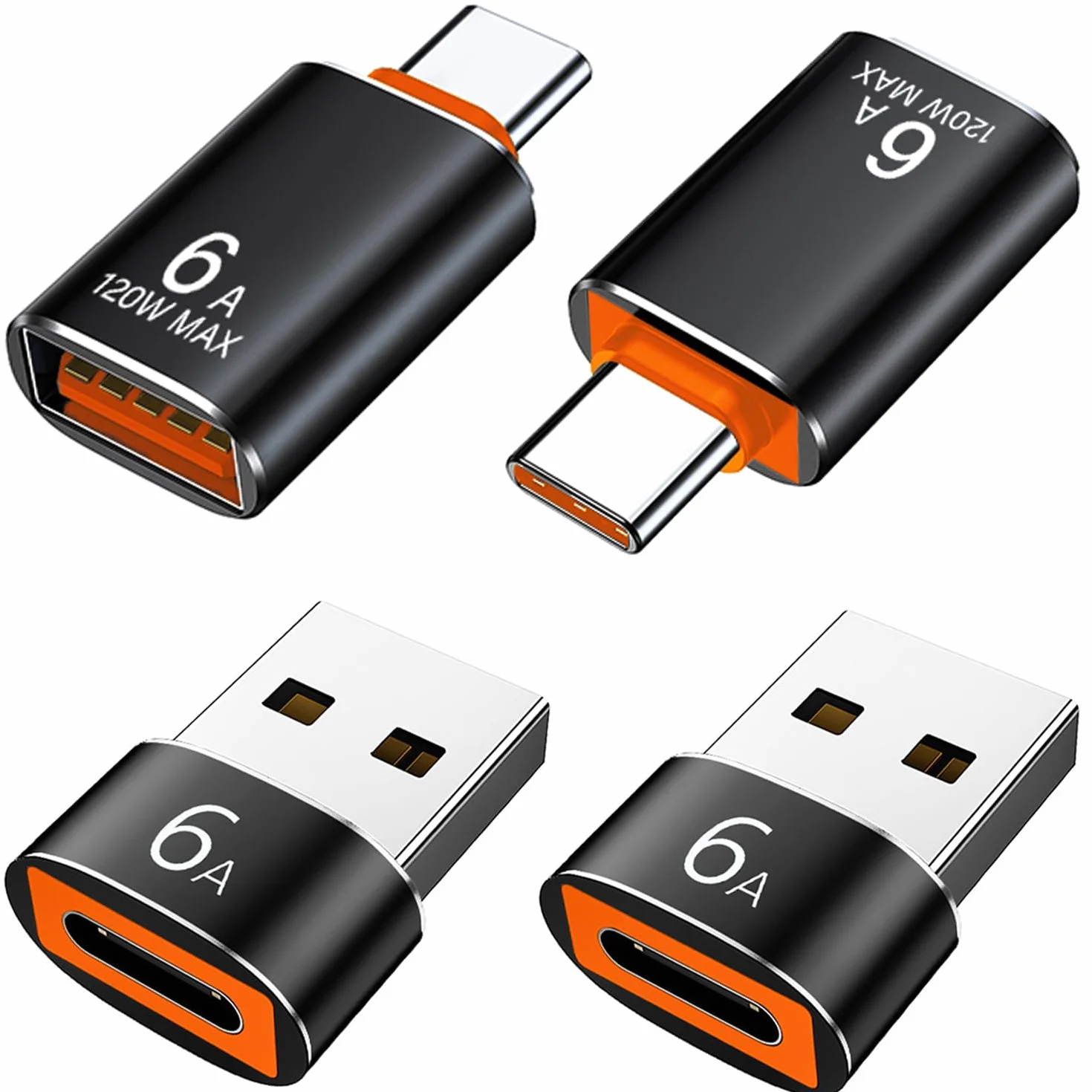 Adapter USB na USB C 4-pak, USB A 3.0 żeński na USB C męski OTG adapter x2, USB C żeński na USB męski adapter x2, Kompatybilny z MacBook, iPhone 17/16/15, iPad, Samsung Galaxy, Smartfonami, Tabletami