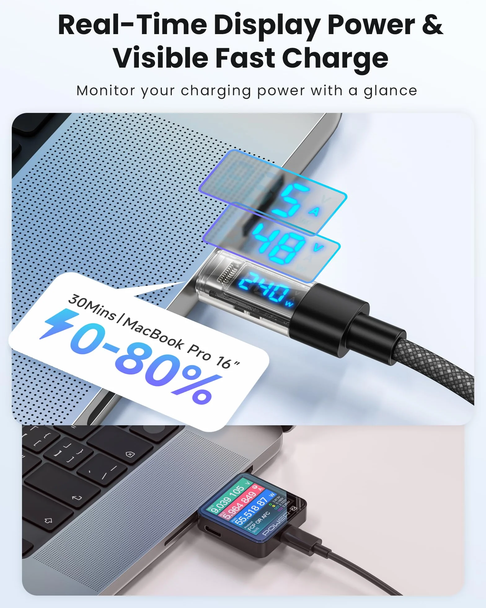 RAVIAD Kabel USB C 240W PD3.1 3M nylonowy pleciony QC3.0 do szybkiego ładowania USB C