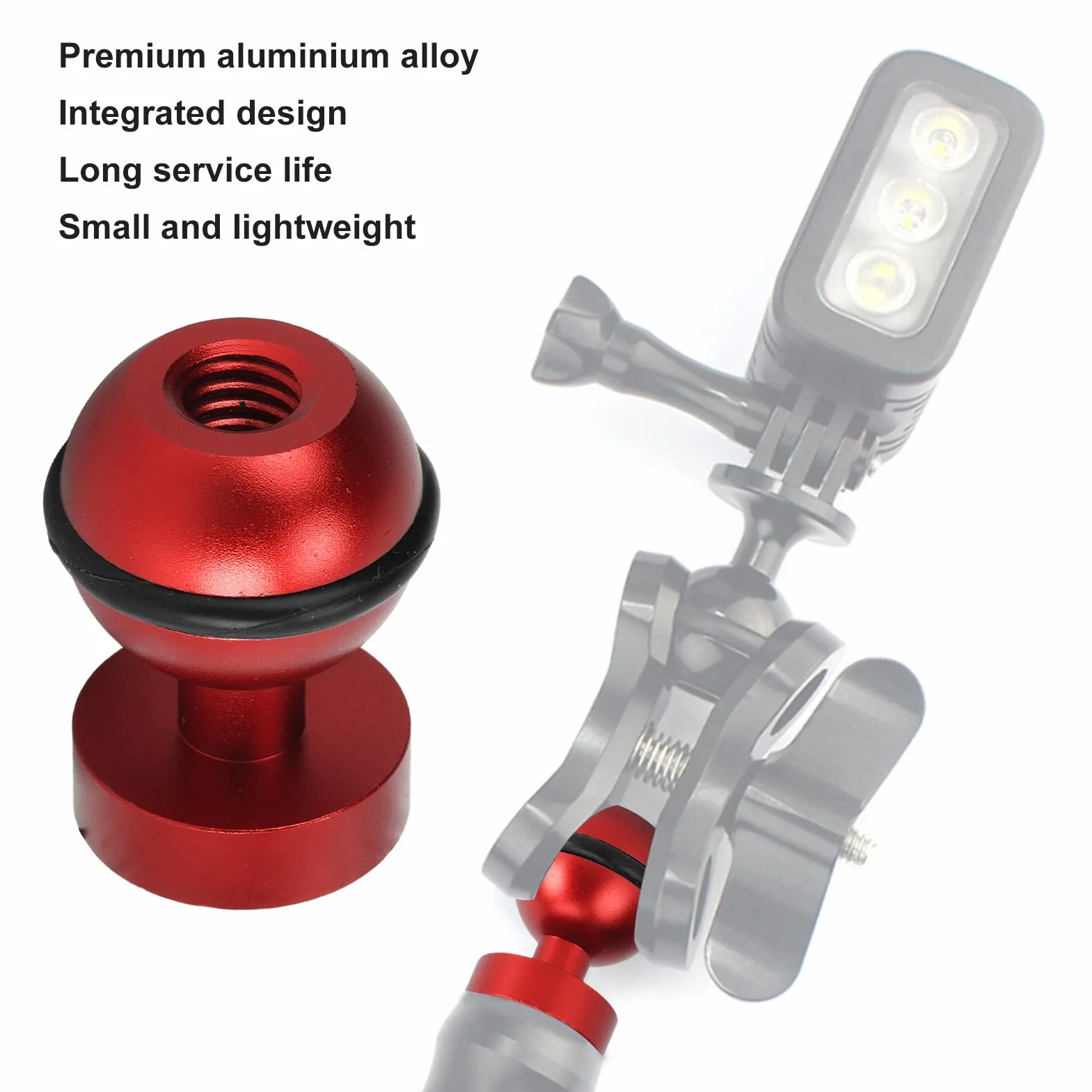 Akozon Unterwasser-Kugelarmadapter Tauchlampe Kugelkopf Anodisieren von Harter Beschichtung von Aluminiumlegierungen Kleiner, Leichter, Langlebiger Tauchtaschenlampen-Kugelkopf(rot)