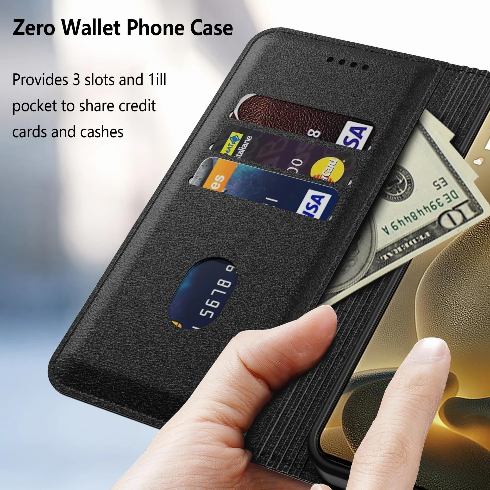 Etui do Motorola Moto G15, wysokiej jakości skórzane etui z klapką z przegródkami na karty, magnetyczne zamknięcie, podpórka, odporne na wstrząsy ochronne, do telefonu Motorola G15, czarne