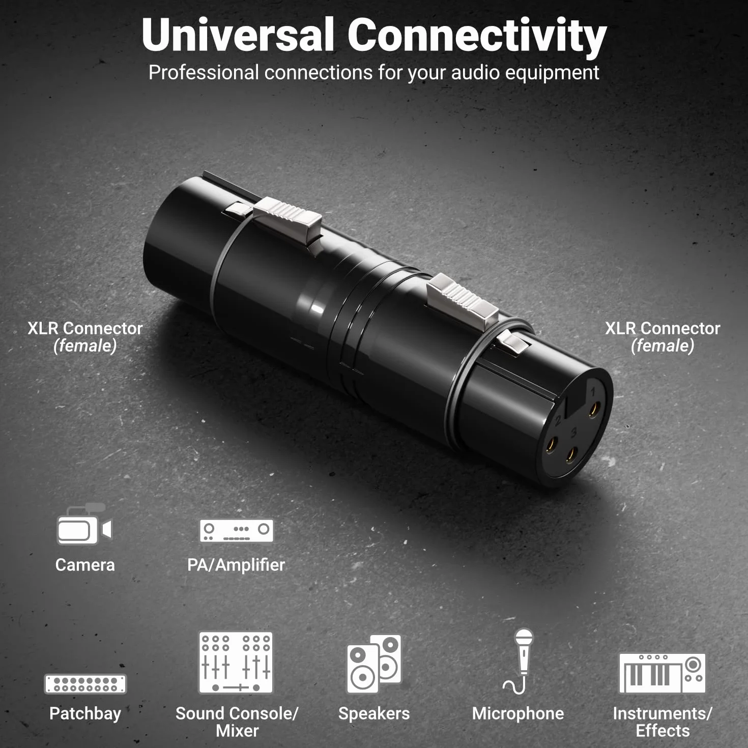 deleyCON Adapter Audio XLR - Złącze Sprzęgające Żeńskie na Żeńskie dla 3-Pin Głośnika, Mikrofonu, Miksera, Instrumentu Muzycznego w Studiu Nagrań