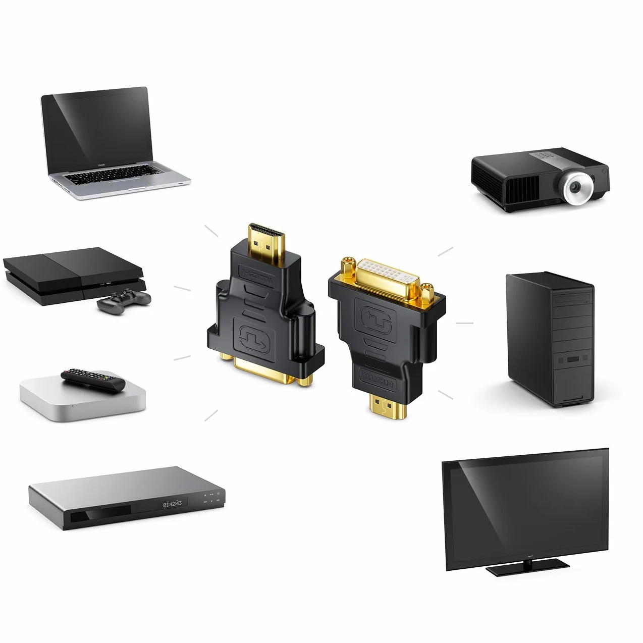 deleyCON Adapter HDMI do DVI - Gniazdo DVI do Wtyczki HDMI 1920x1200 1080p - Czarny