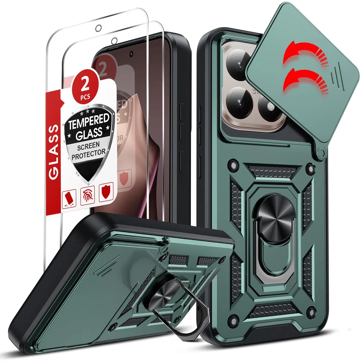 LeYi Pokrowiec do Xiaomi 15 T Pro 5G z 2 x folia ze szkła hartowanego, etui do Xiaomi 15T z ochroną aparatu [Slidable] Odporny na wstrząsy z pierścieniem TPU zderzak odporny na wstrząsy futerał