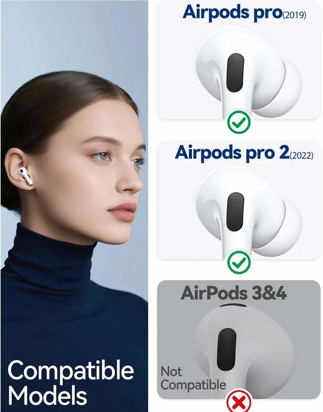 4 pary zamiennych silikonowych końcówek do słuchawek AirPods Pro 2 & 1,z otworem do redukcji hałasu i pyłoszczelną siatką, w zestawie z kompletem do czyszczenia i pudełkiem (XS/S/M/L-Biały)