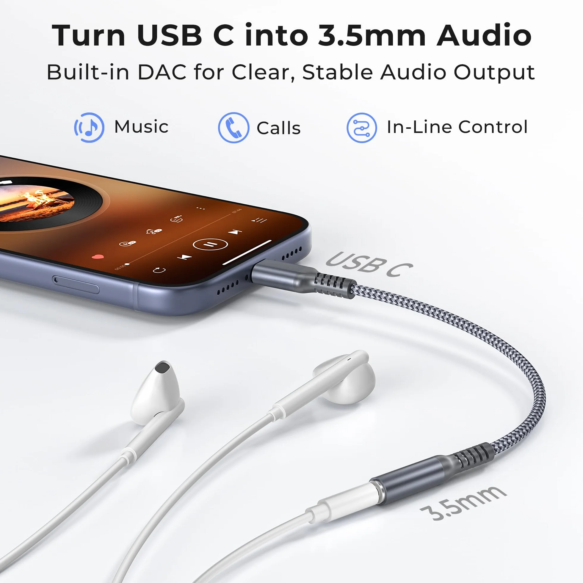 Basesailor Adapter USB C Jack do iPhone 17 Air 16 Pro Max, typ C męski na 3,5 mm, konwerter słuchawkowy, gniazdo słuchawkowe do Apple 16e 15, Samsung Galaxy S25 S24, Tab S9, A56, A55, A54, iPad 10