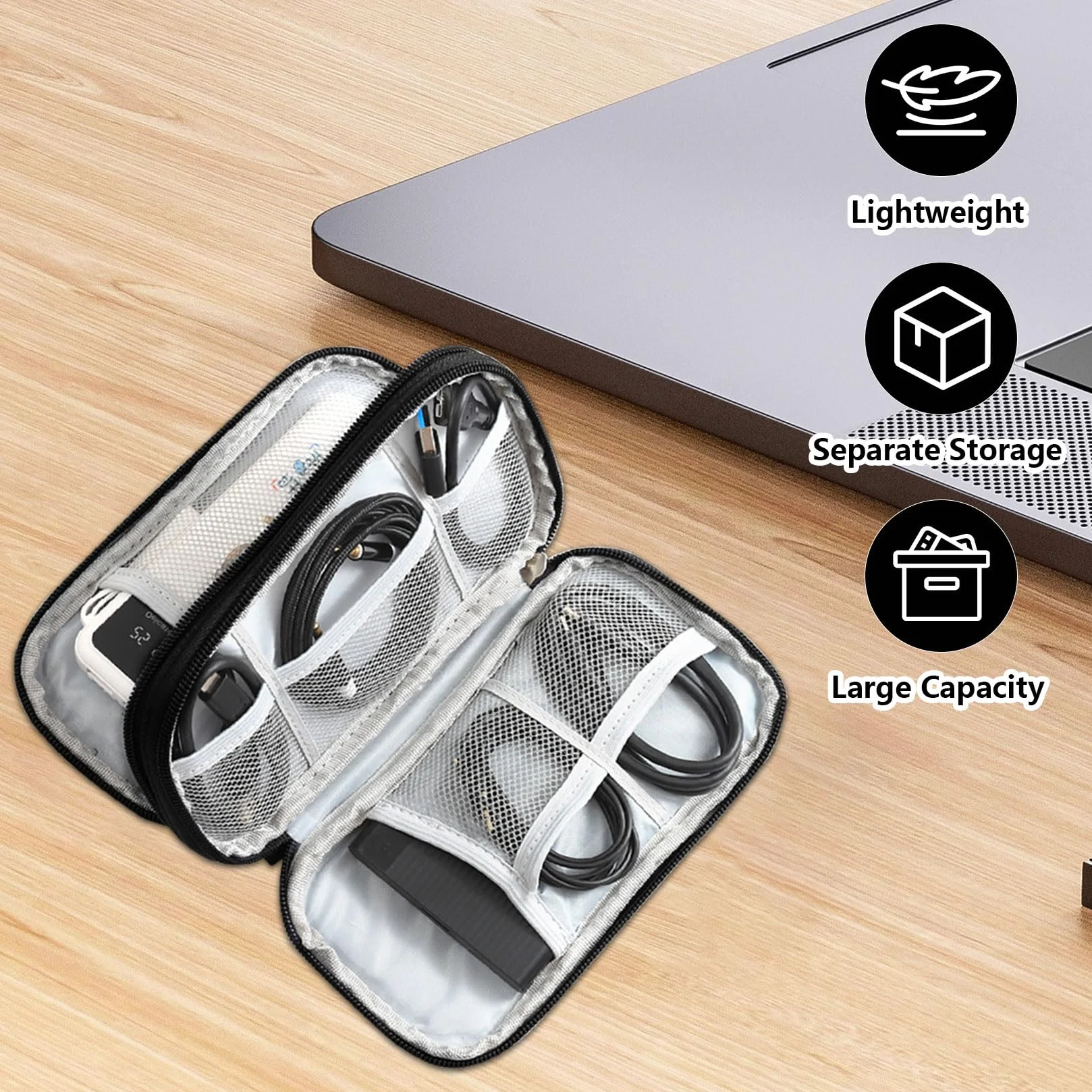 Organizer na kable, torba elektroniczna do organizera kabli podróżnych, dwuwarstwowy przenośny organizer kabli ładujących do elektroniki USB powerbank