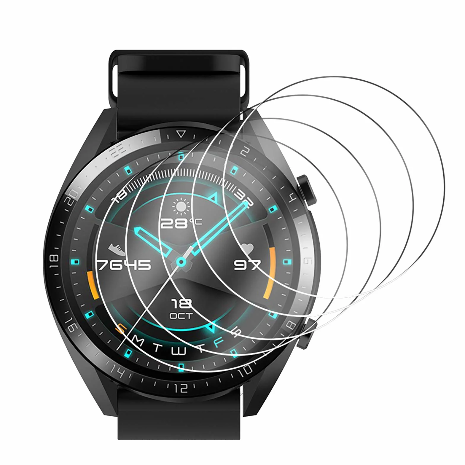 Hianjoo Szkło hartowane [5-pak] kompatybilne z Huawei Watch GT 2 46 mm, zamiennik osłony ekranu do Huawei GT 2 46 mm (nie dla 42 mm)