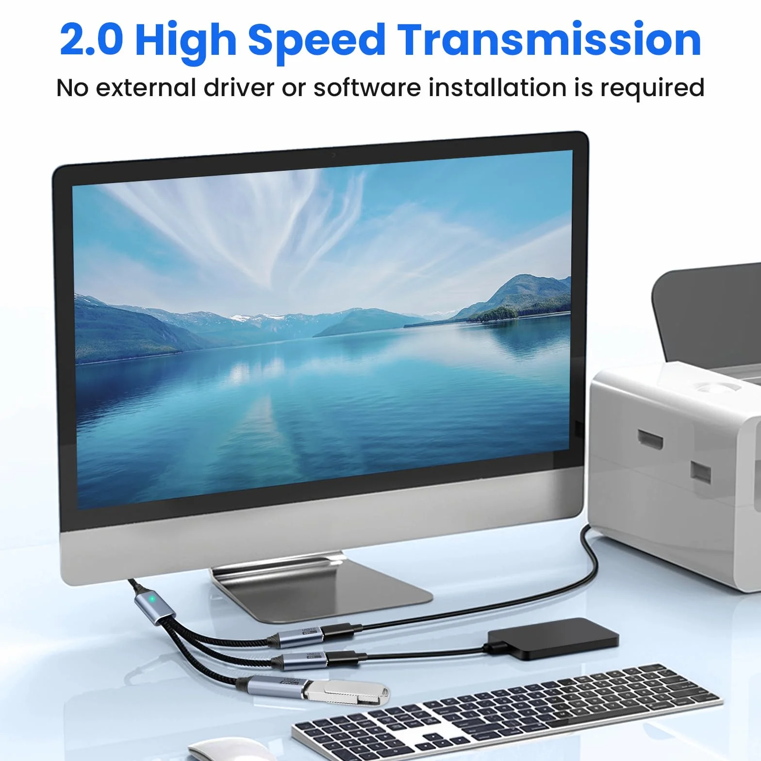 Rozdzielacz USB C, 3-portowy z adapterem USB do przesyłania danych, rozdzielacz USB-C do ładowania, męski na żeński kabel typu C, kompatybilny ze smartfonem, komputerem, pendrivem, klawiaturą