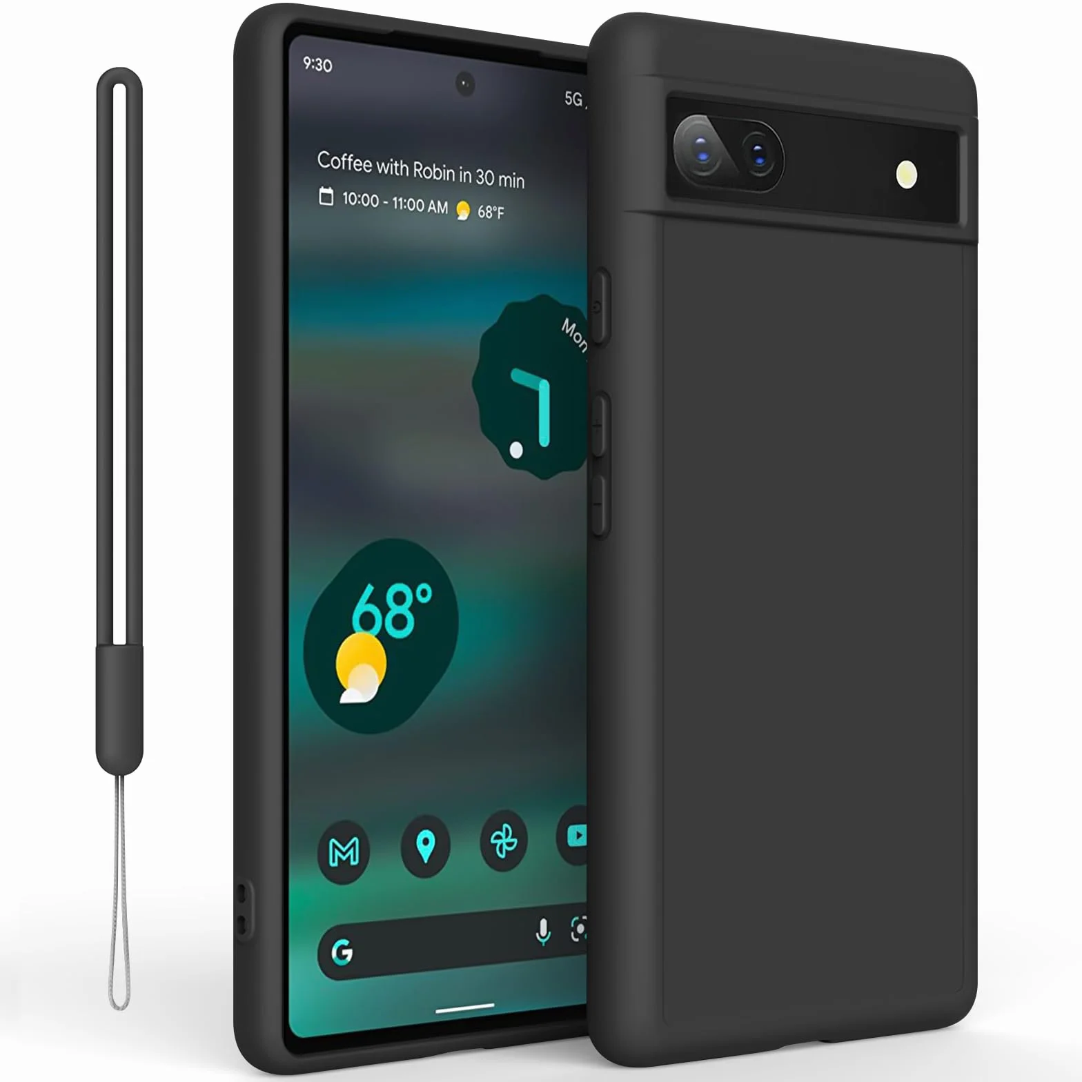 Vancle Etui na telefon komórkowy Google Pixel 6A ze smyczą, cienkie silikonowe etui na telefon komórkowy do Google Pixel 6A 6,1", etui ochronne z amortyzacją uderzeń i miękką wyściółką z włókien